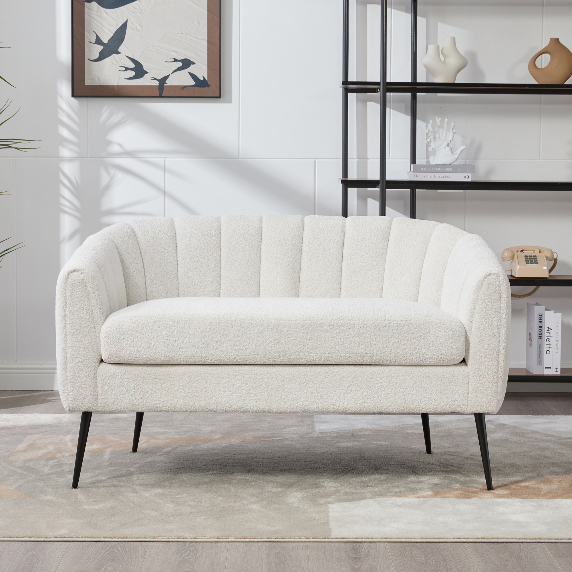 50.2'' Wide Upholstered Chenille Mini Loveseat Accent Couch, Modern Glam Small Settee with Metal Legs, Channel Tufted 2-Seater Sofa for Living Rooms Bedrooms Dorm Studio Office Small Spaces, Ivory