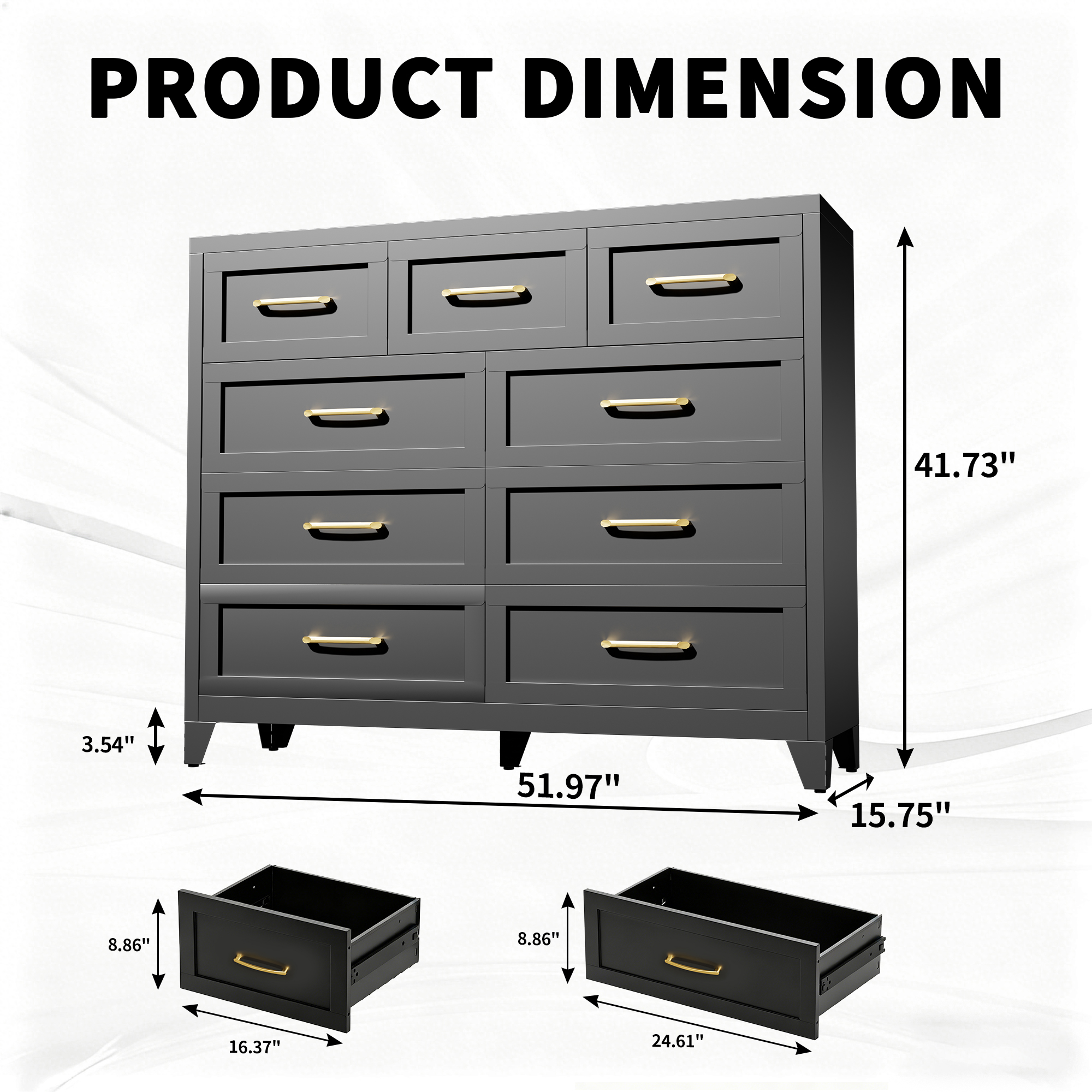 9-Drawer Tall Dresser, Black Metal Storage Cabinet with Smooth Gliding Drawers, Space-Saving Chest of Drawers for Bedroom, Living Room, Entryway, Strong 5-Foot Design & Modern Handles
