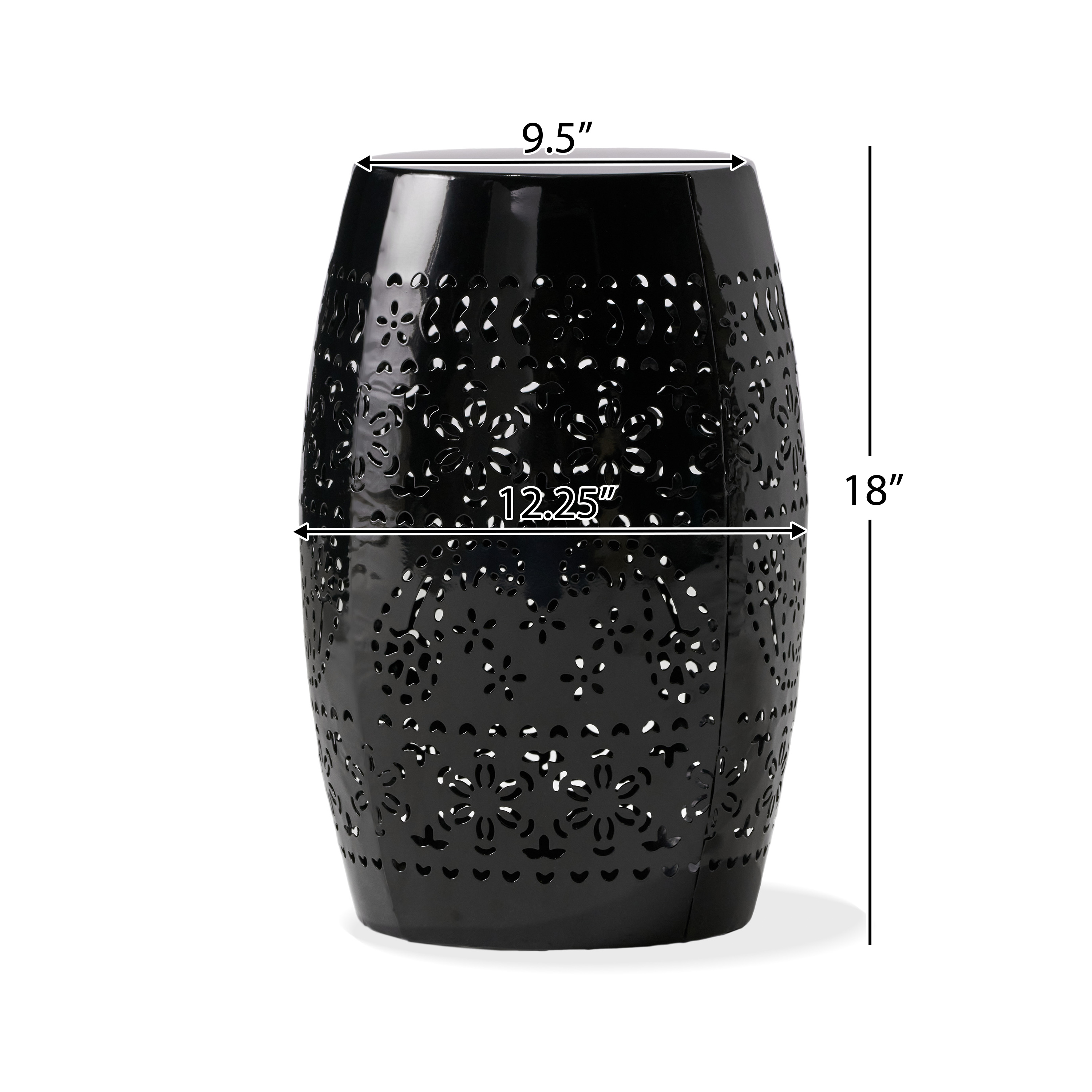 RUBY Side Table, Lace Cut Metal End Table for Outdoor & Indoor Use, Barrel Shape Accent Table with No Assembly Needed for Garden, Patio, Living Room, Backyard Decor,Black Color