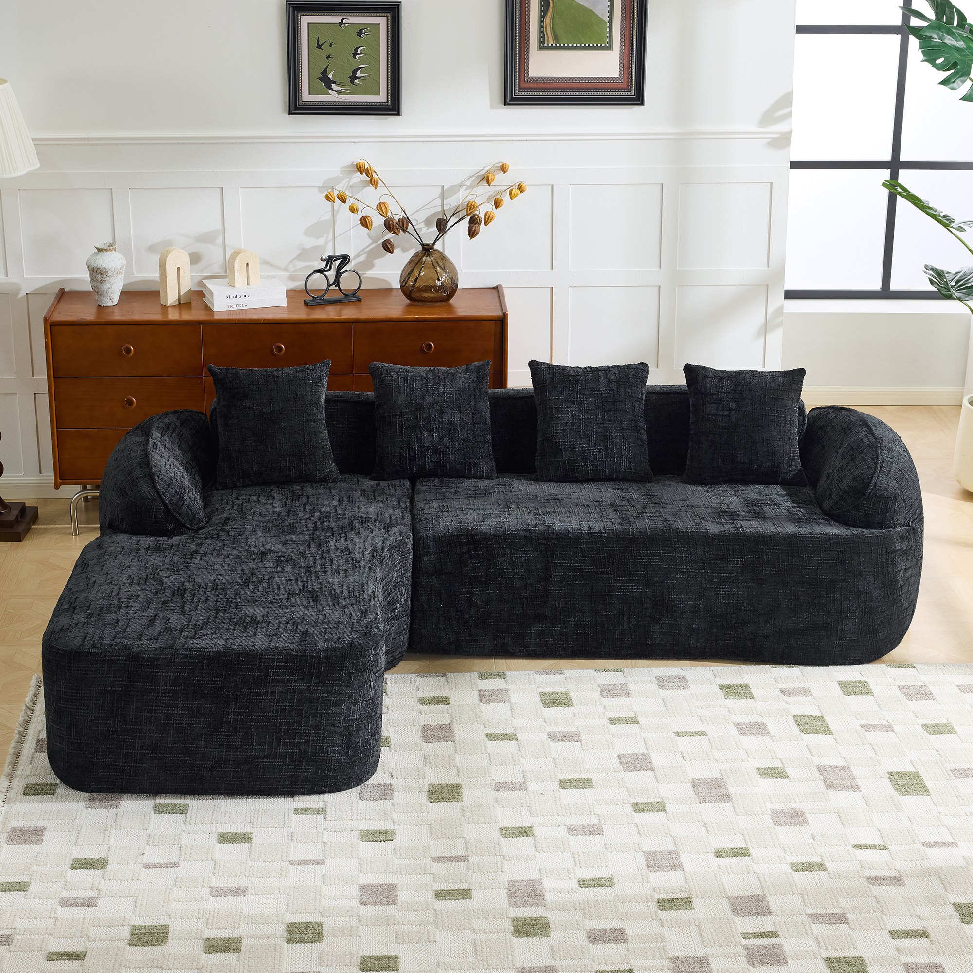 Modular Foam+Spring Black Sofa -  - Perfect for Patio, Lawn, Poolside & Garden