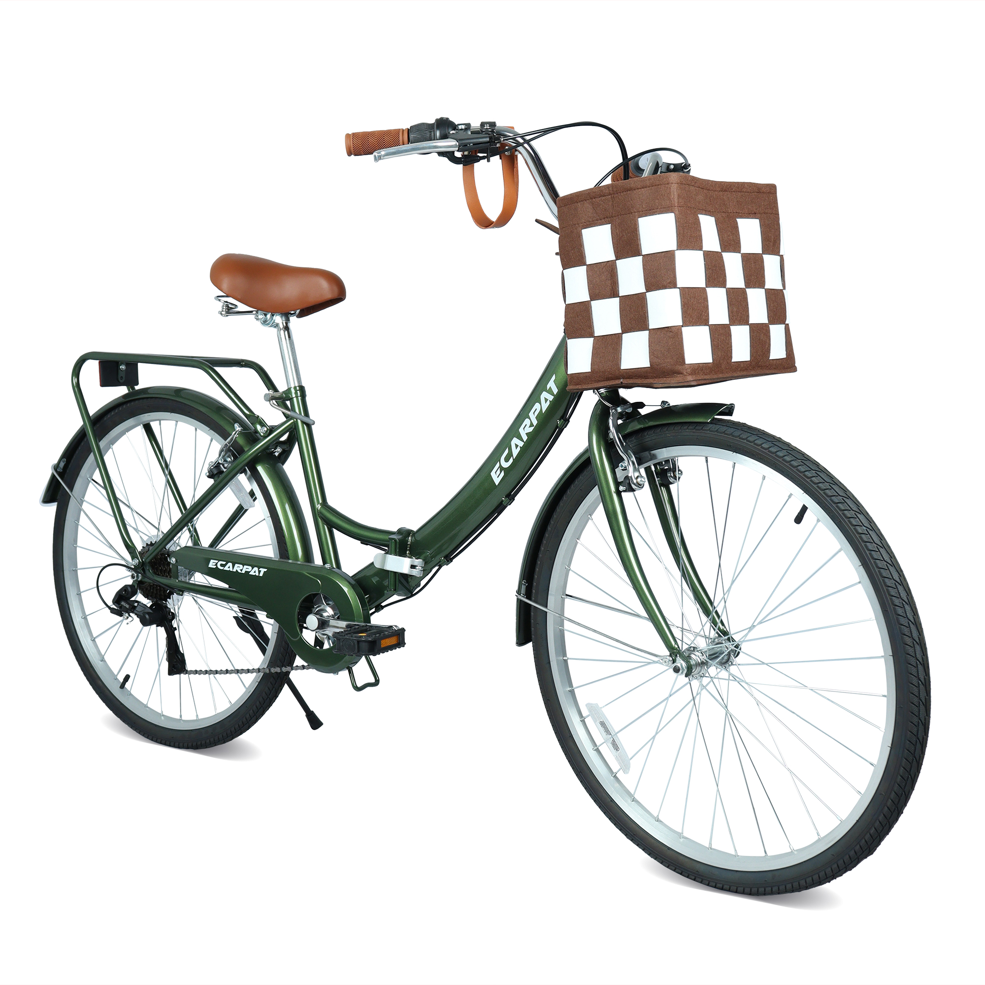 A26285B 26 Inch Folding City Bike with 7 Speeds & Commuter-Ready Accessories Detachable Basket & Cup Holder, Steel Frame, Alloy Rims, V-Brakes Comfortable Ride for Urban Men & Women, Multiple Colors