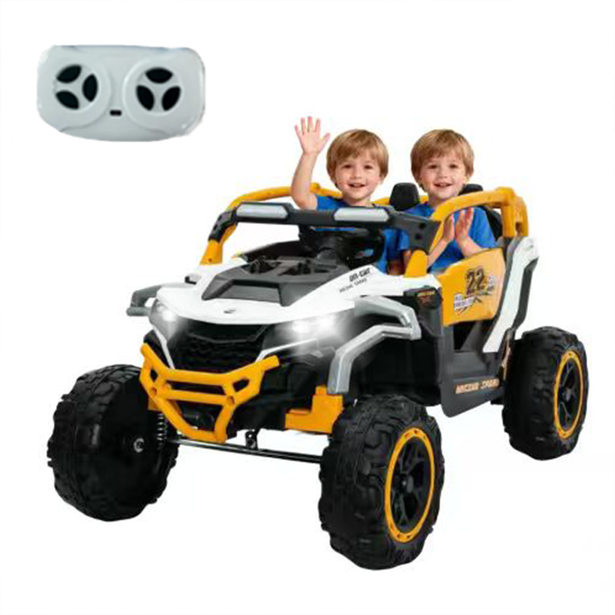 Ride on Models Truck Car 12V Kids Electric Vehicles, Remote Control, Front & Rear Shock Suspension, 2 Seater UTV, Flashlights and a built-in music player, For Age 3+Years Old (White)