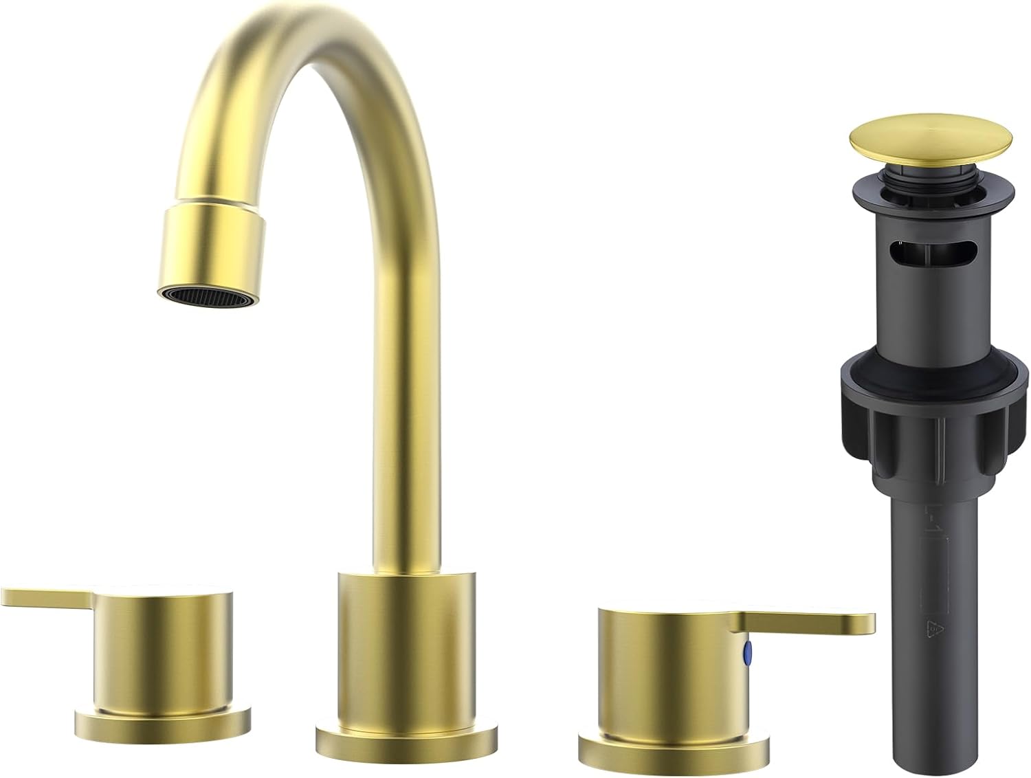 Widespread Bathroom Sink Faucet Brushed Nickel 2 Handle 8 inch 3 Hole 360°Swivel Spout Vanity Sink with Pop Up Drain Assembly