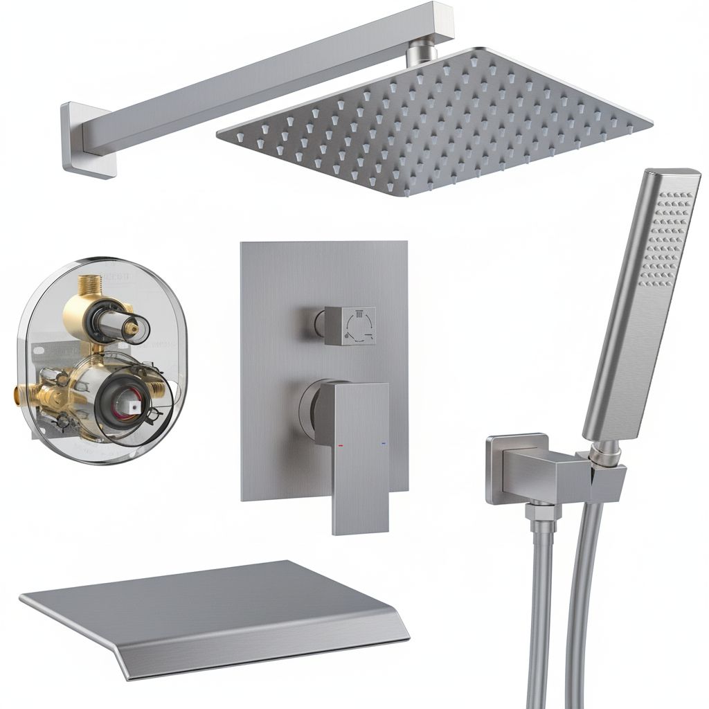 Brushed Nickel Male NPT Shower Faucet Set, Wall Mount Waterfall Shower System, High Pressure 10