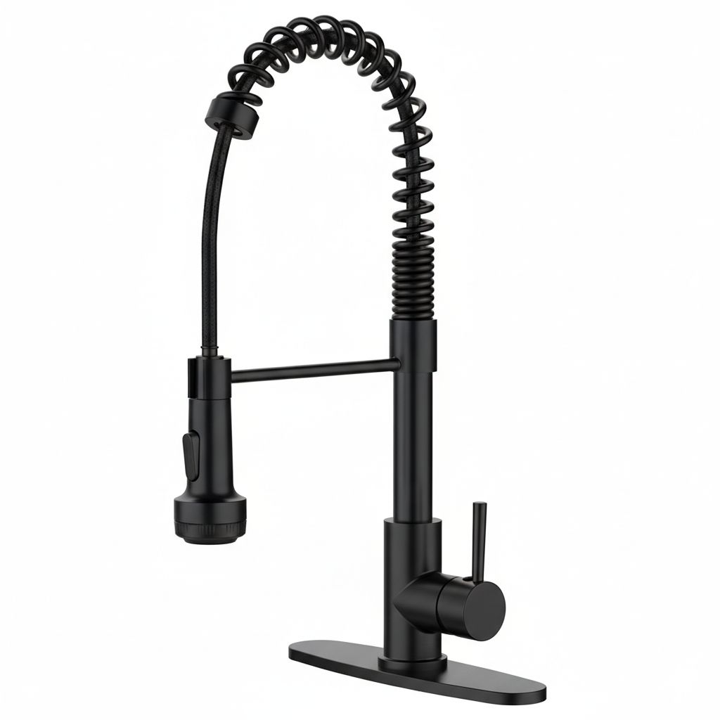 Kitchen Faucet with Pull Down Sprayer and 4 Spraying Modes Single Handle Commercial Spring Kitchen Sink Faucet Matte Black 1 or 3 Hole