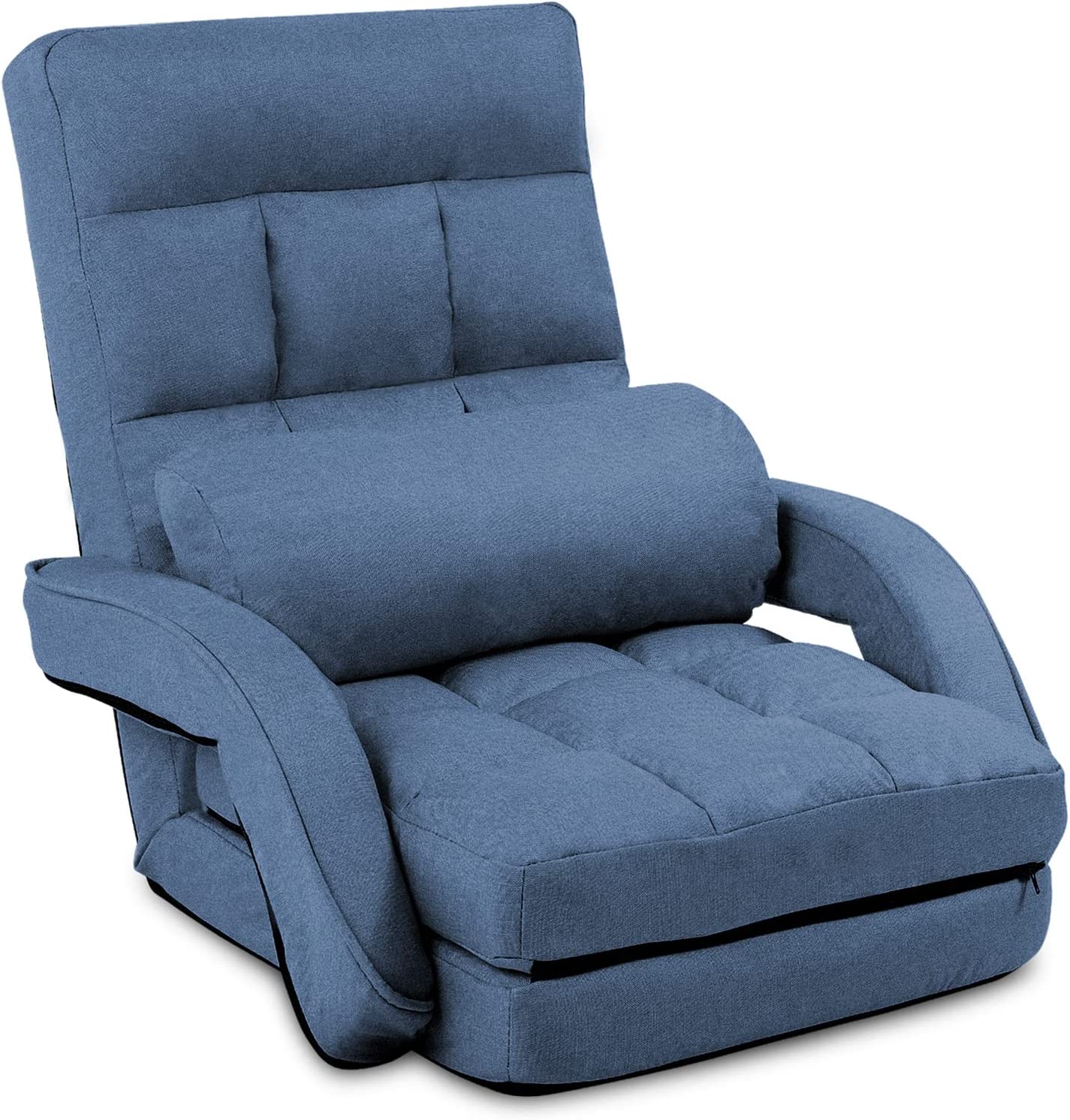 14-Position Adjustable Floor Chair, Chaise Lounge Indoor, Folding Lazy Sofa with Armrests and a Pillow Padded Adults Gaming Chairs for Living Room, Bedroom Factory Price (Brown) 8803CO