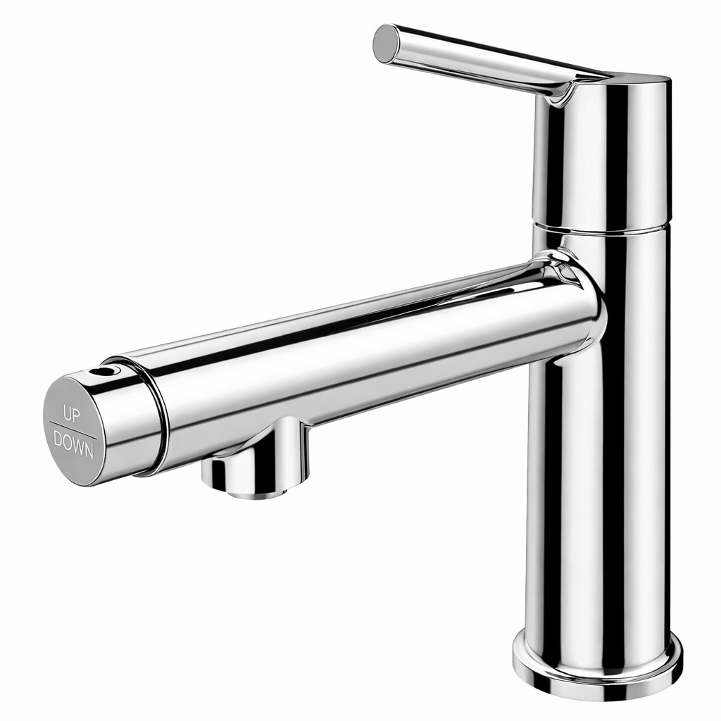 Chrome Single Handle Bathroom Faucet for 1 or 3 Holes ,Fountain and Flow Mode Two-in-one function,Deck Mount Laundry Vanity Sink Faucet with Two 9/16