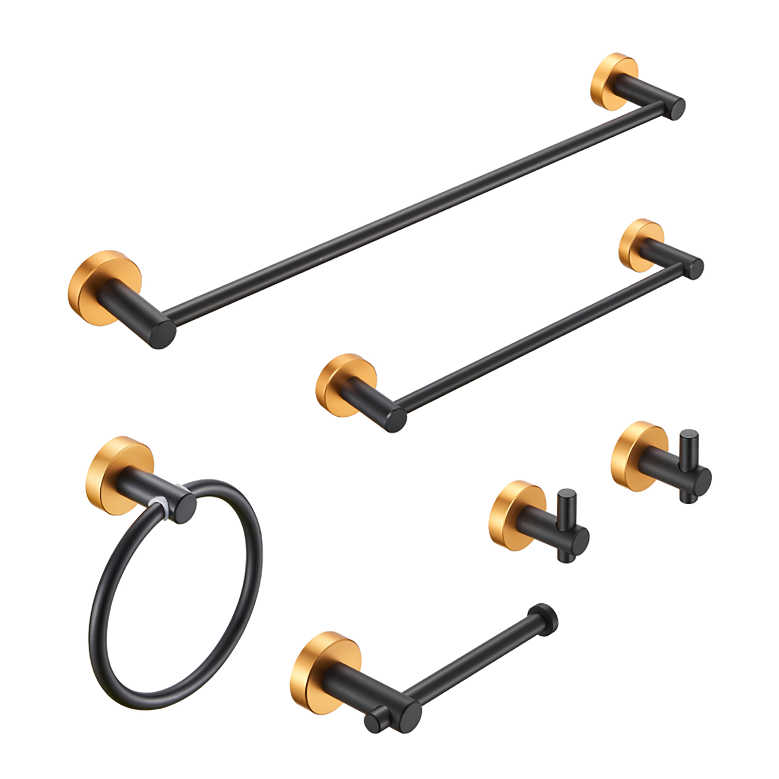 Bathroom Hardware Set, Thicken Space Aluminum 6 PCS Towel bar Set- Brushed Gold 24 in Wall Mounted
