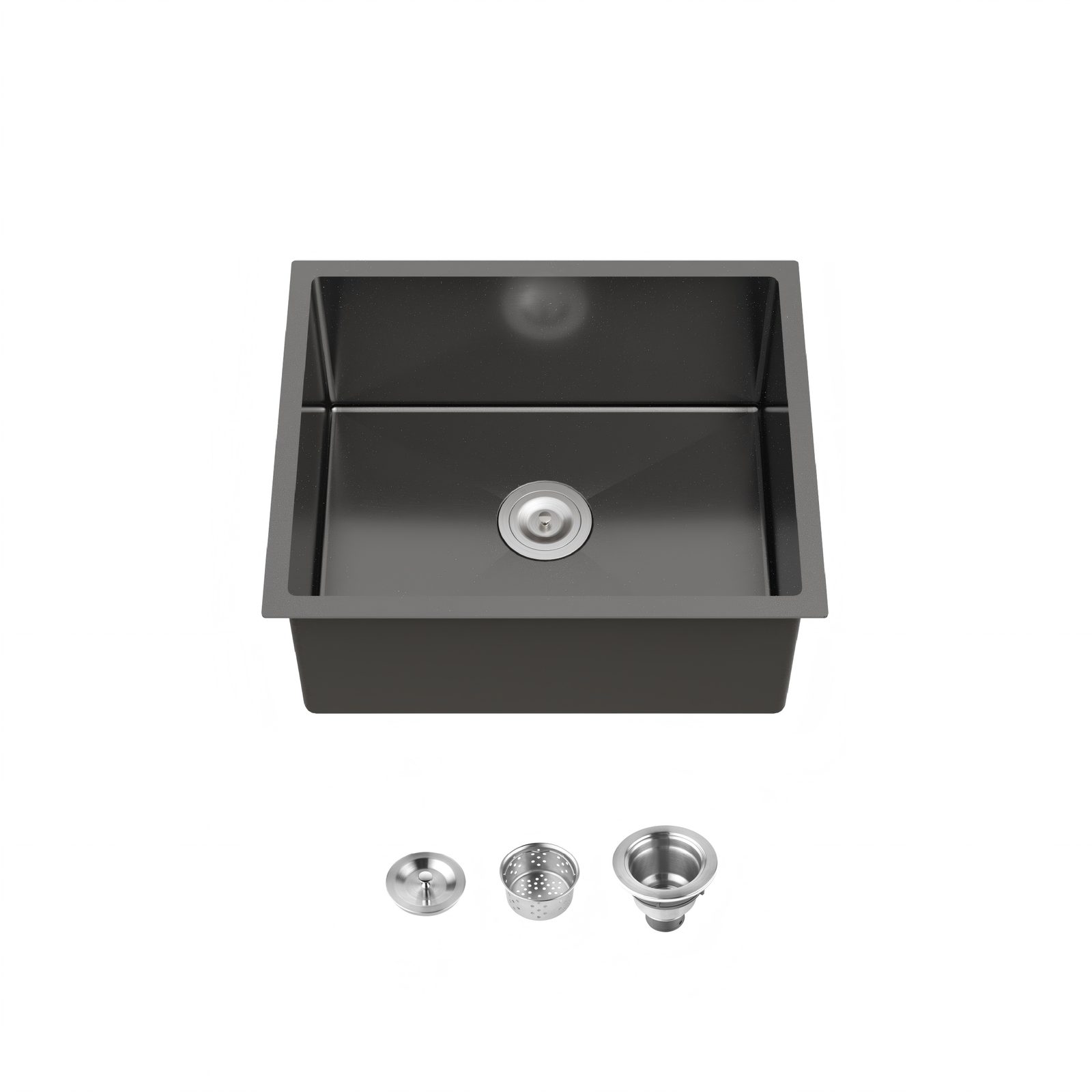 Stainless Steel Kitchen Sink, 23″x19″ Single Bowl, Undermount Handmade Sink in Black, with US Standard Drain and Hook