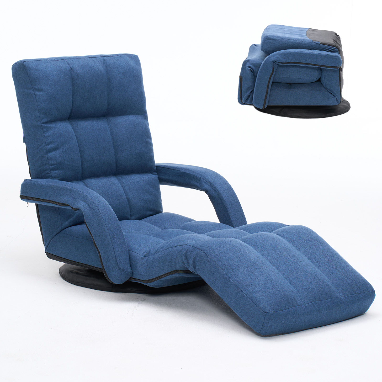 Swivel Floor Chair for Adults with Footrest & Armrests | 360° swivel floor chair with footrest, armrests and 14-position recline for gaming, reading and relaxing.