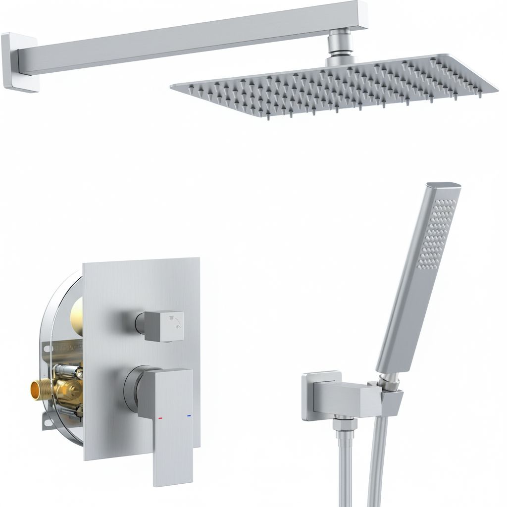 Male NPT Brushed Nickel Shower System, Shower Faucet Set for Bathroom Shower Fixtures with 10 Inch Rain Shower Head and Handheld (Pressure Balance Shower Trim Valve Kit Included)