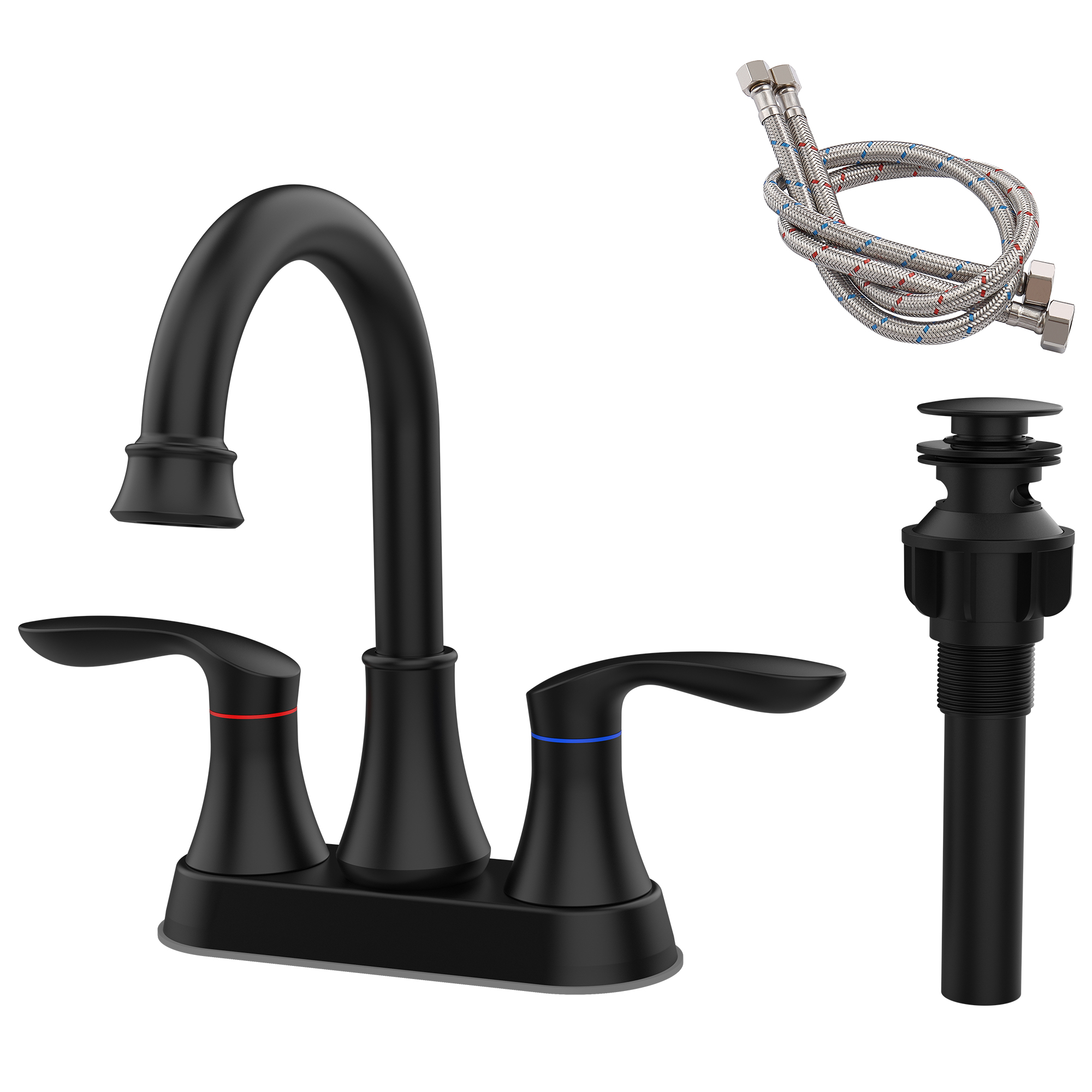 2-Handle 4-Inch Brushed Nickel Bathroom Faucet, Bathroom Vanity Sink Faucets with Pop-up Drain and Supply Hoses