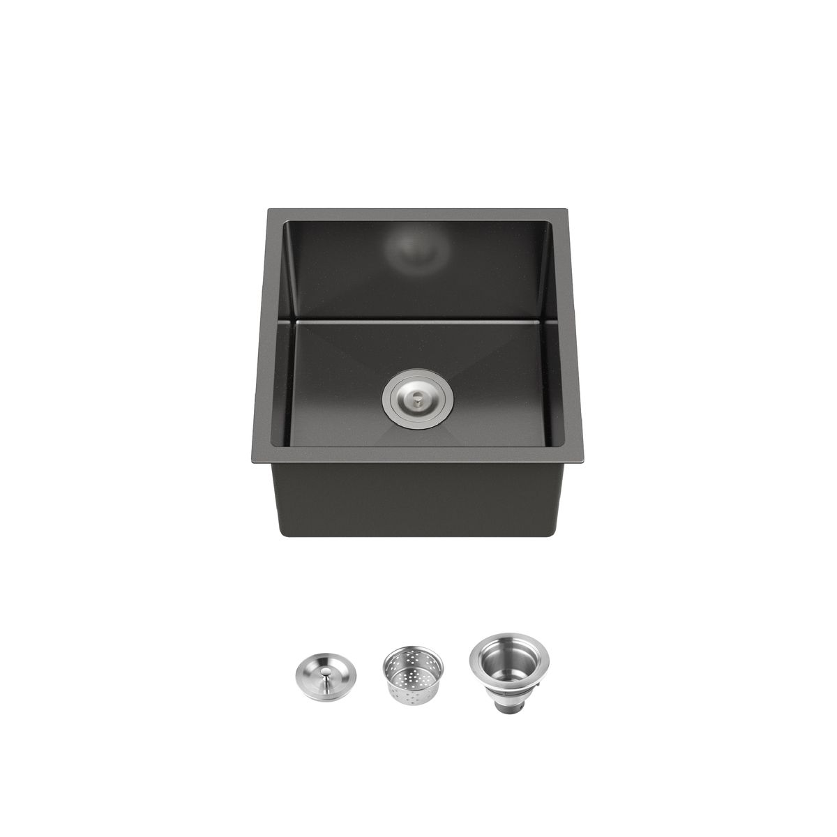Stainless Steel Kitchen Sink, 18″x18″ Single Bowl, Undermount HandmadeSink in Black, with US Standard Drain and Hook