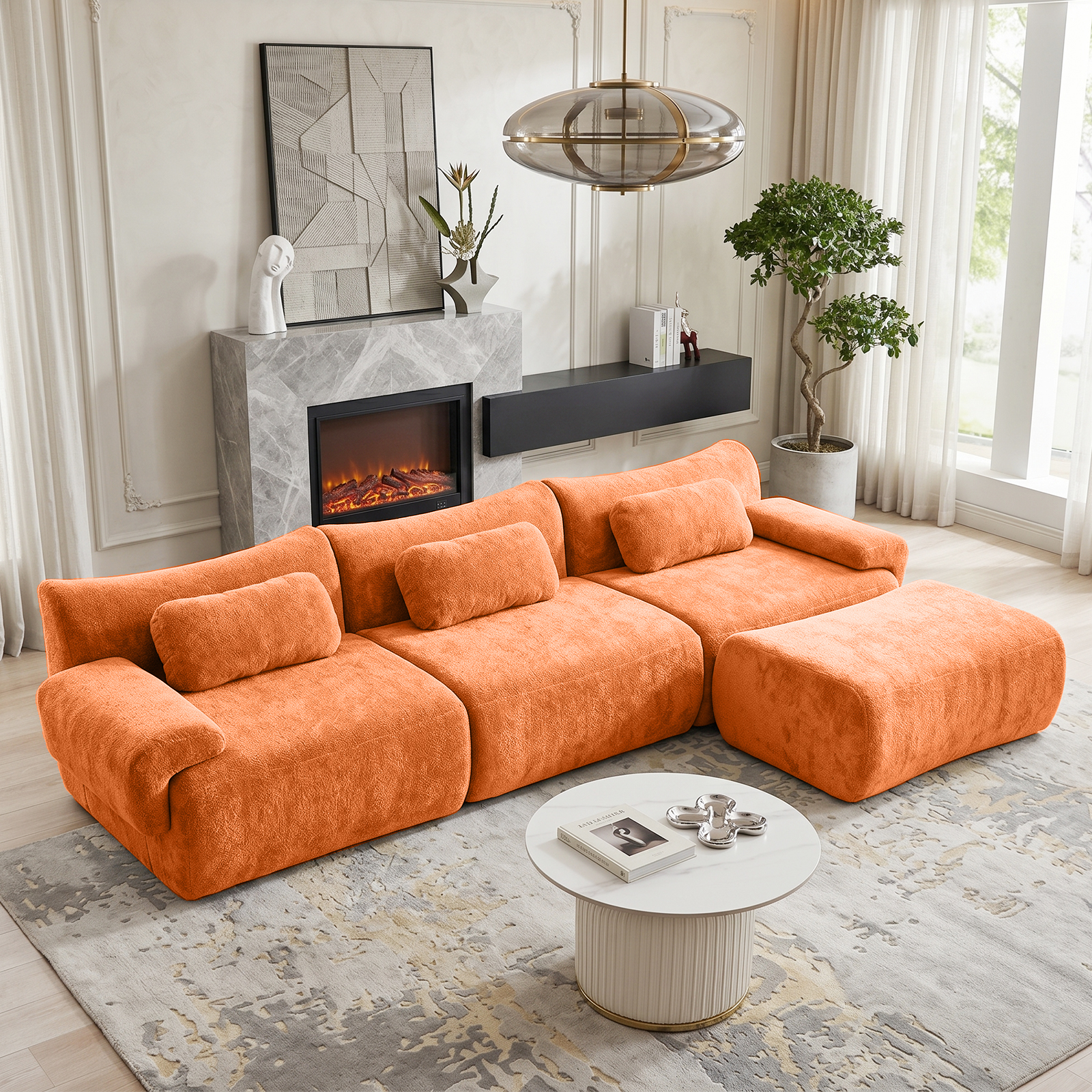 126in Sectional Boneless Couch, L Shaped Convertible Modular Sofa, 4-Seater Oversized Couches with 3 Throw Pillows for Living Room, Apartment, No Assembly (Black)