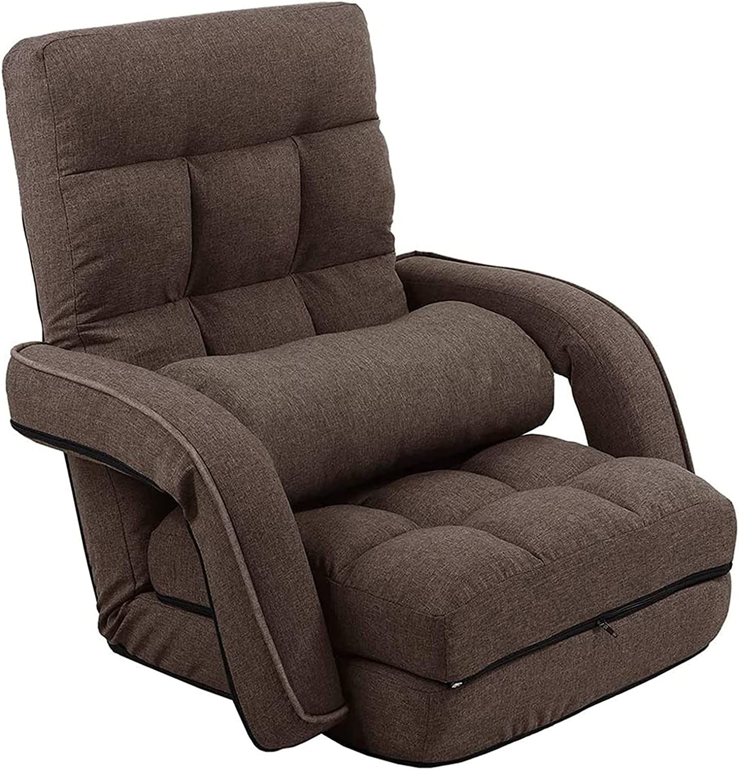 14-Position Adjustable Floor Chair, Chaise Lounge Indoor, Folding Lazy Sofa with Armrests and a Pillow Padded Adults Gaming Chairs for Living Room, Bedroom Factory Price (Brown) 8803CO