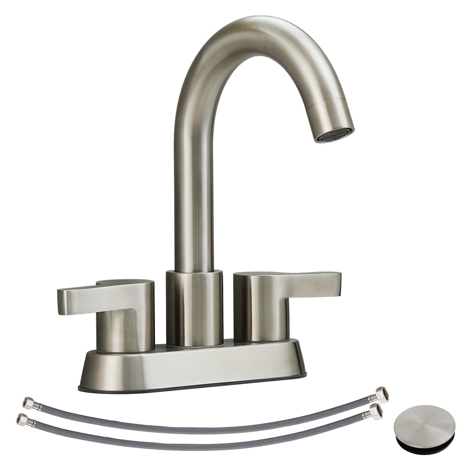 Bathroom Faucet 2 Handle Centerset Bathroom Sink Faucet with Pop Up Drain Assembly, 4 in Bathroom Vanity Lavatory Faucet 2/3 Holes Brushed Nickel