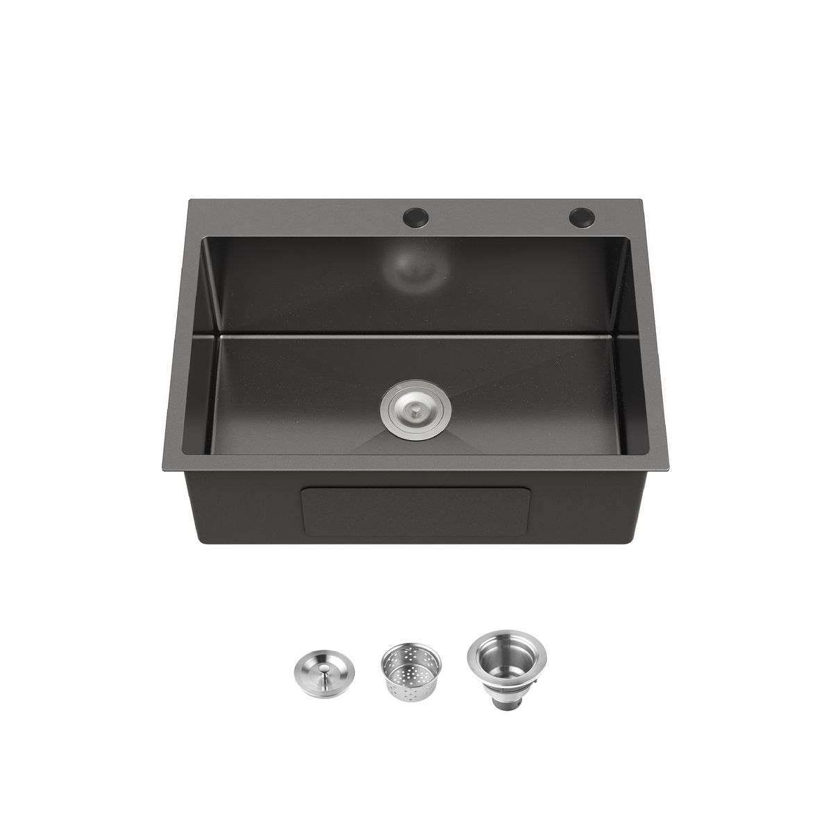 Stainless Steel Kitchen Sink, 27″x19″ Single Bowl, Overmount Handmade Sink in Black, with US Standard Drain and Hook
