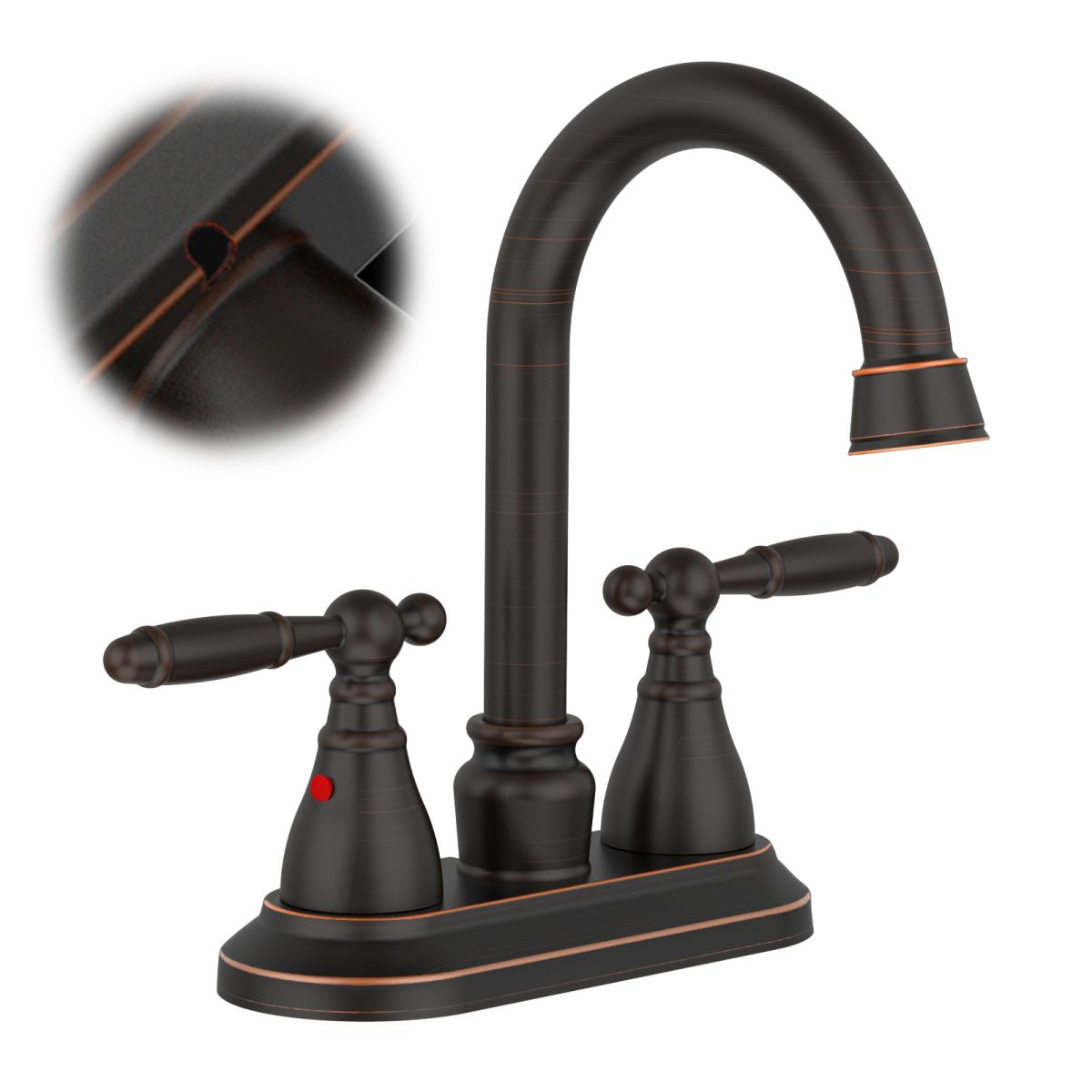 Bathroom Faucet Oil Rubbed Bronze 360 Degree High Arc Swivel Spout 4 in Centerset Vanity Faucet Modern Bathroom Faucets 2/3 Holes Lavatory Faucet NOT INCULED Drain