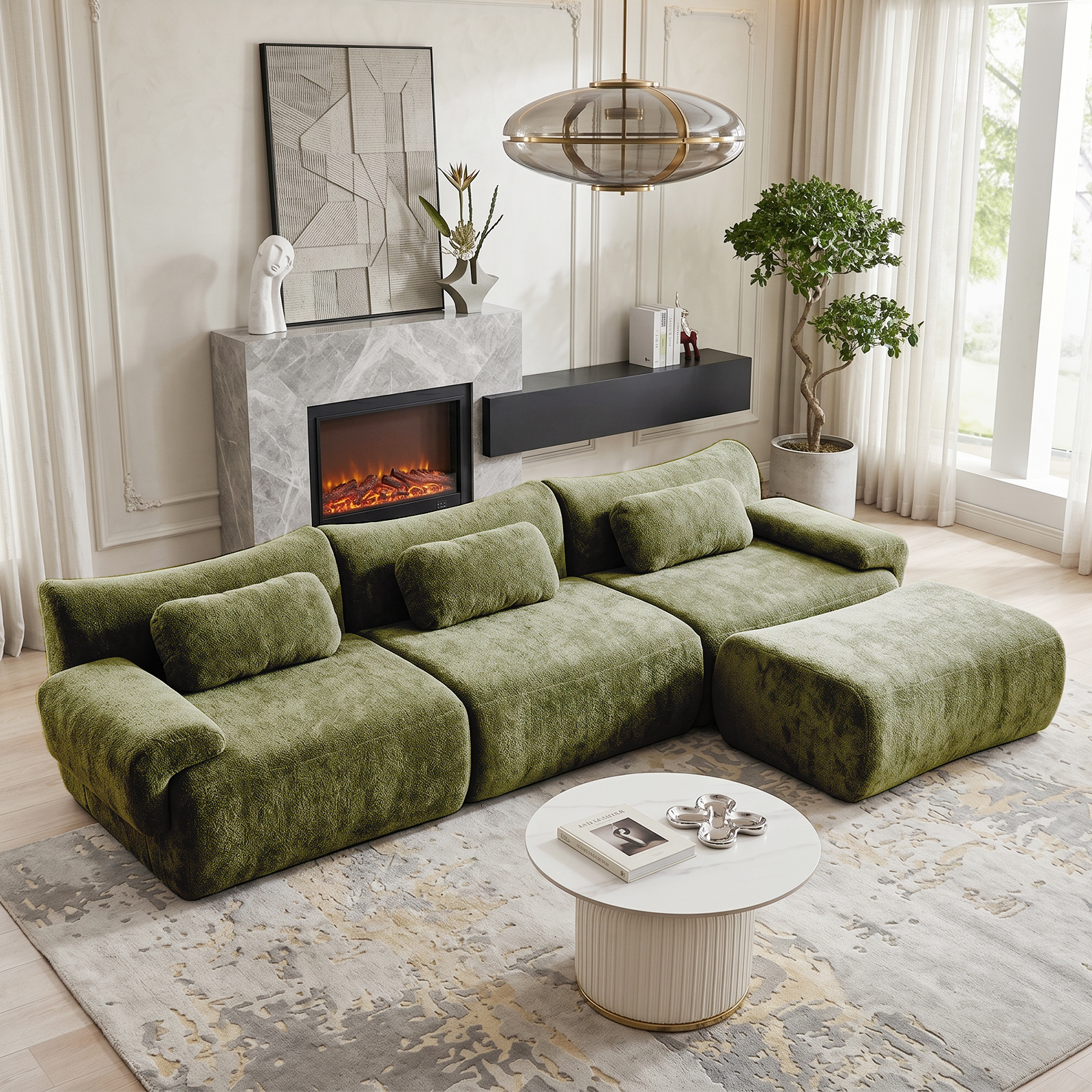 126in Sectional Boneless Couch, L Shaped Convertible Modular Sofa, 4-Seater Oversized Couches with 3 Throw Pillows for Living Room, Apartment, No Assembly (Black)