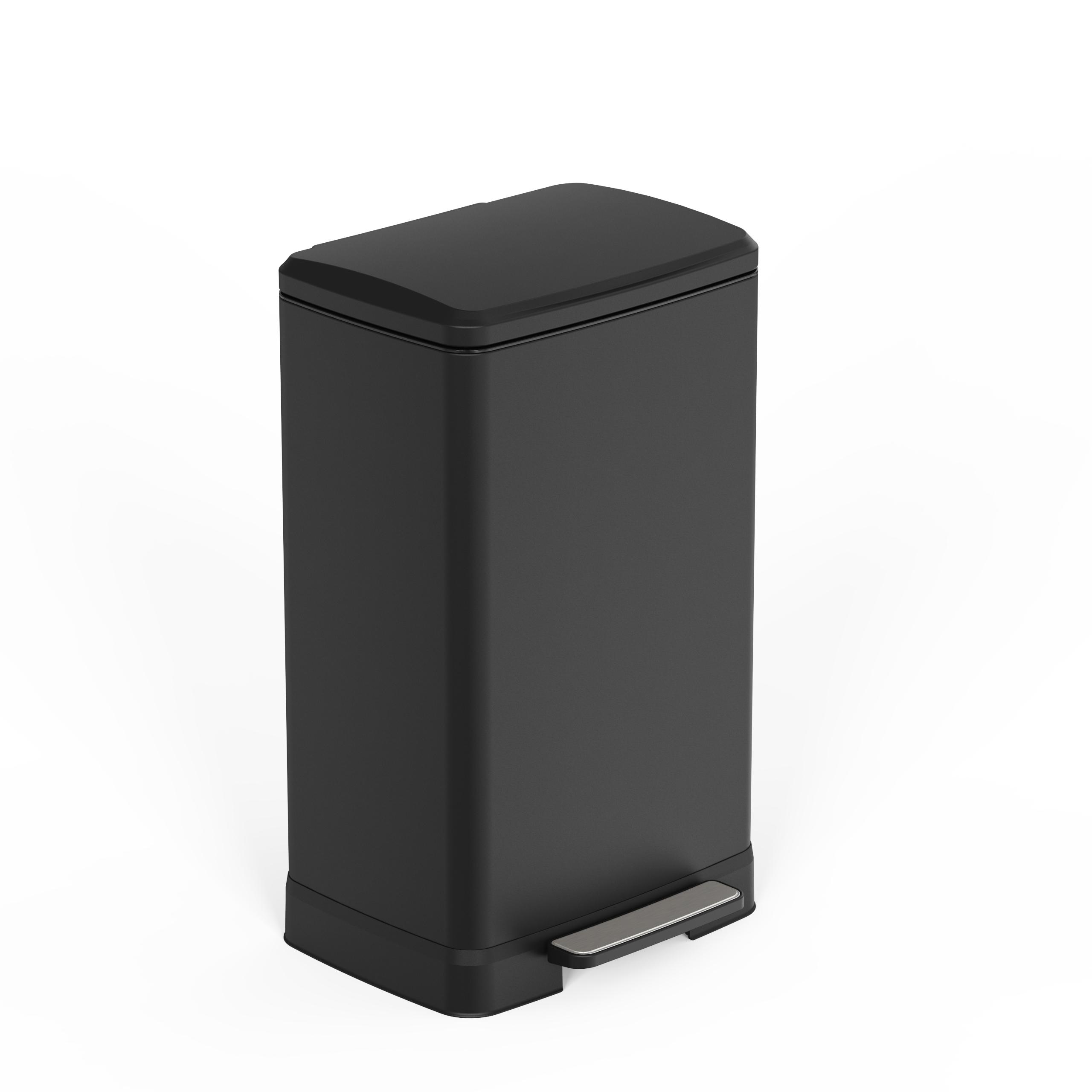 Black 14 Gallons Pedal Trash Can with Soft Close Lid, Removable Inner Bucket & Detachable Wheels, Odor Control Slot for Kitchen Home