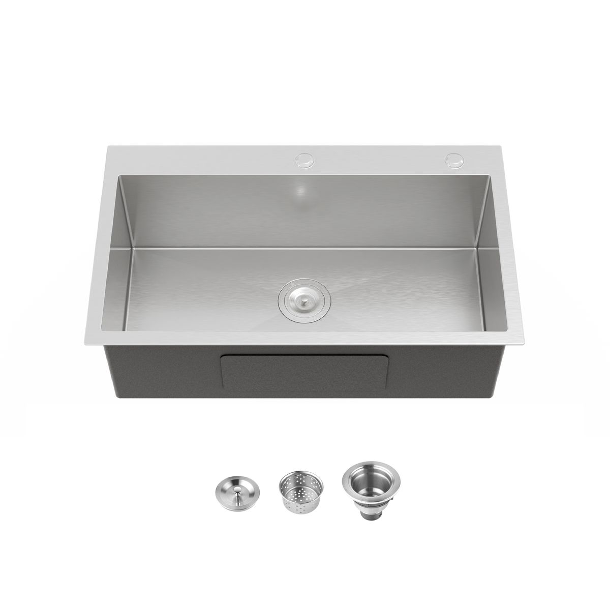 Stainless Steel Kitchen Sink, 32″x19″ Single Bowl, Overmount Handmade Sink in Dark Gray, with US Standard Drain and Hook