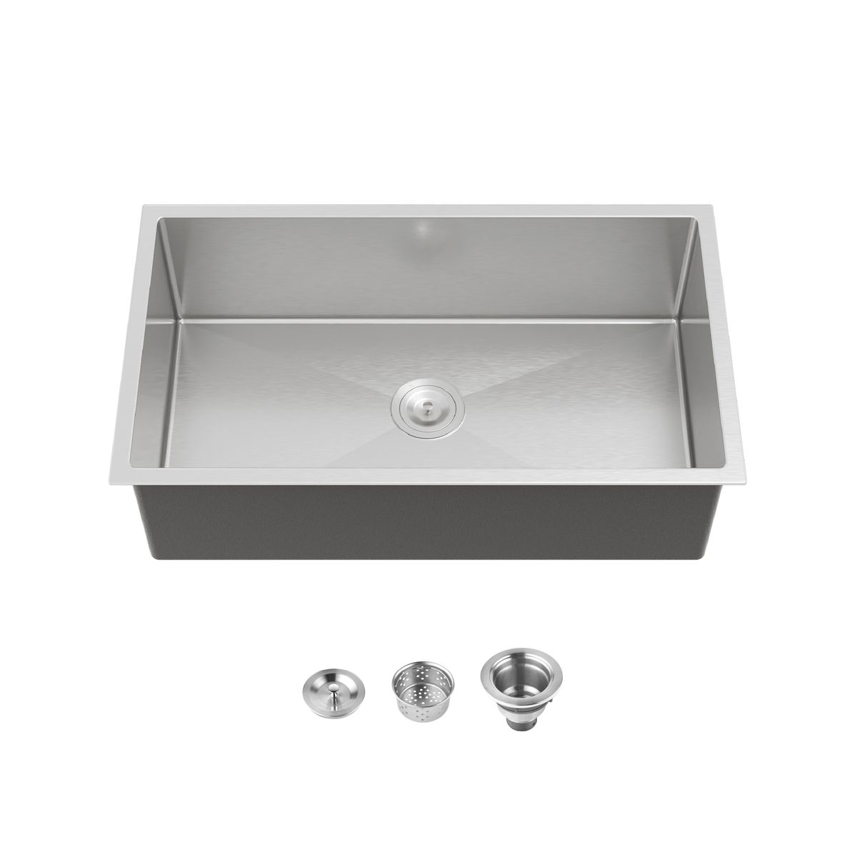 Stainless Steel Kitchen Sink, 33″x19″ Drop In Single Bowl, Undermount Handmade Sink in Dark Gray, with US Standard Drain and Hook