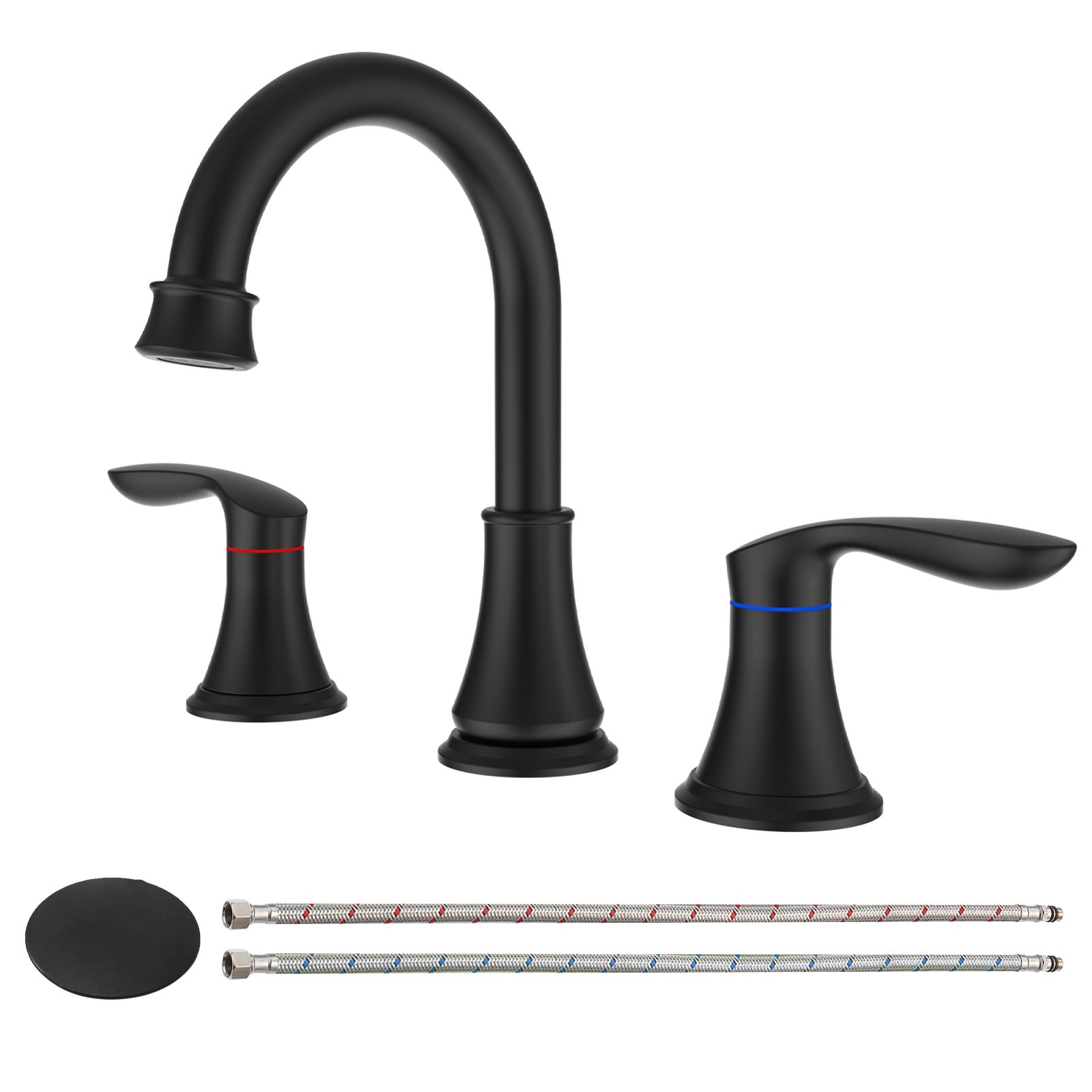 2-Handle 8 inch Widespread Bathroom Sink Faucet Brushed Gold Lavatory Faucet 3 Hole 360° Swivel Spout Vanity Sink Basin Faucets 3008B-NA