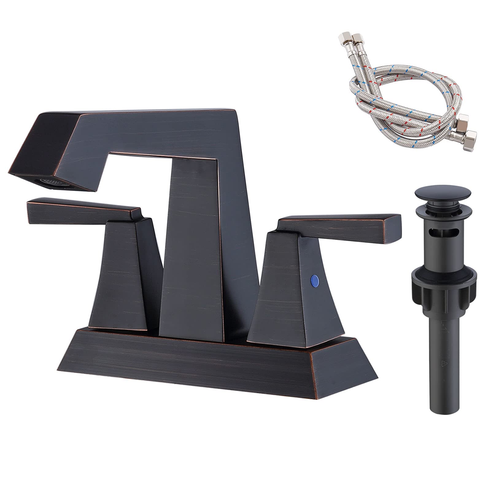2-Handle Bathroom Sink Faucet Oil Rubbed Bronze 4 in Centerset Vanity Faucet 3 Hole Bathroom Faucet with Pop Up Drain & Supply Lines Modern Commercial Bathroom Faucets Lavatory Faucet Lead-Free