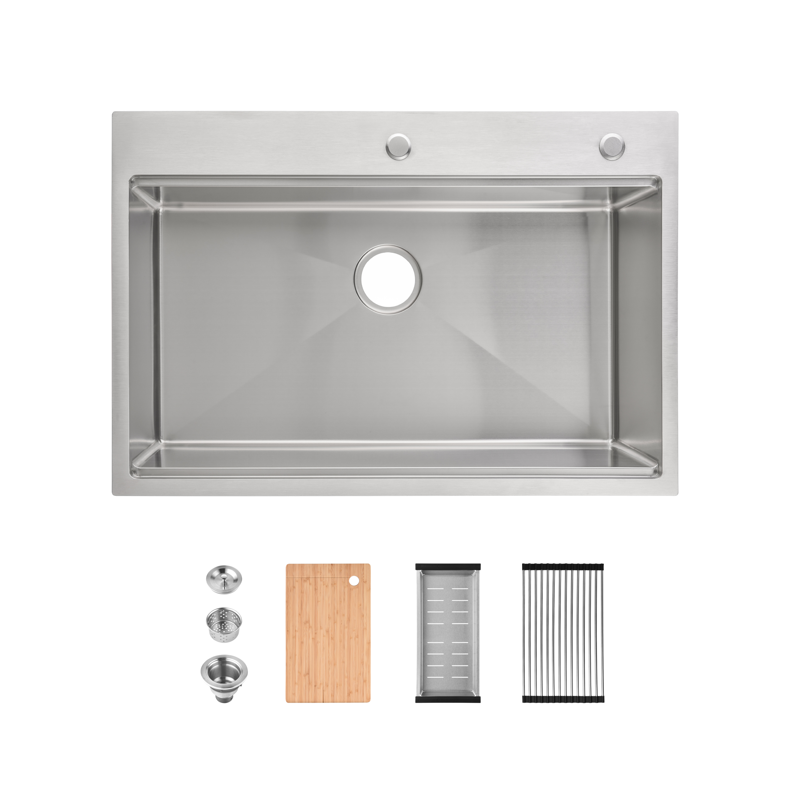 Stainless Steel Kitchen Sink, 33″x22″ Single Bowl, Overmount Handmade Sink in Black, with Cutting Board, Colander