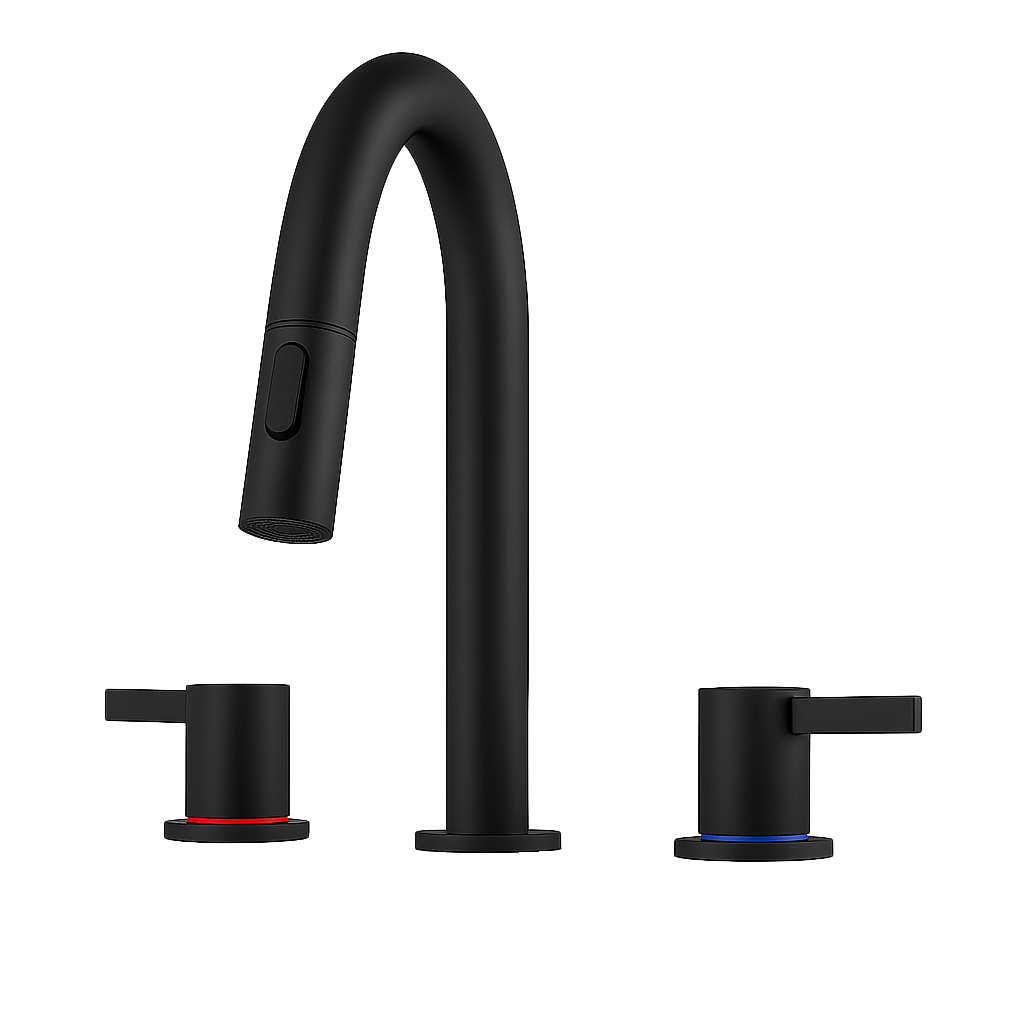 8-Inch Widespread Lavatory Faucet, 2-Handle 3-Hole with Pop-Up Drain and 360° Pull-Down Sprayer, Brushed Nickel