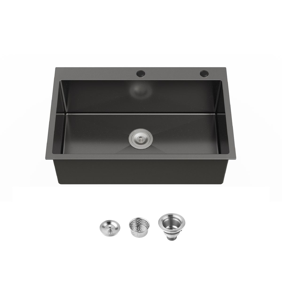 Stainless Steel Kitchen Sink, 30″x19″ Single Bowl, Overmount Handmade Sink in Black, with US Standard Drain and Hook