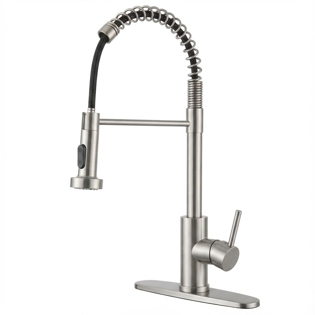 Kitchen Faucet with Pull Down Sprayer Industrial 1 Handle 1 Hole Faucet for Farmhouse Camper Laundry Utility Rv Wet Bar Sinks, Stainless Steel, Brushed Nickel
