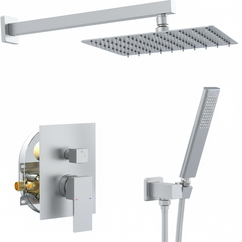 Male NPT Matte Black Shower System, Shower Faucet Set for Bathroom Shower Fixtures with 12 Inch Rain Shower Head and Handheld (Pressure Balance Shower Trim Valve Kit Included)