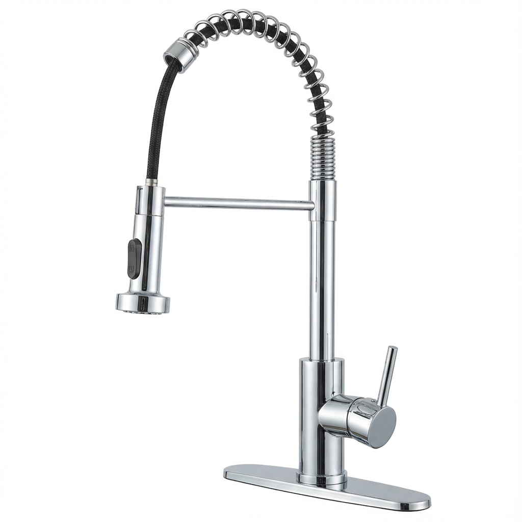 Kitchen Faucet with Pull Down Sprayer Industrial 1 Handle 1 Hole Faucet for Farmhouse Camper Laundry Utility Rv Wet Bar Sinks, Stainless Steel, Brushed Nickel
