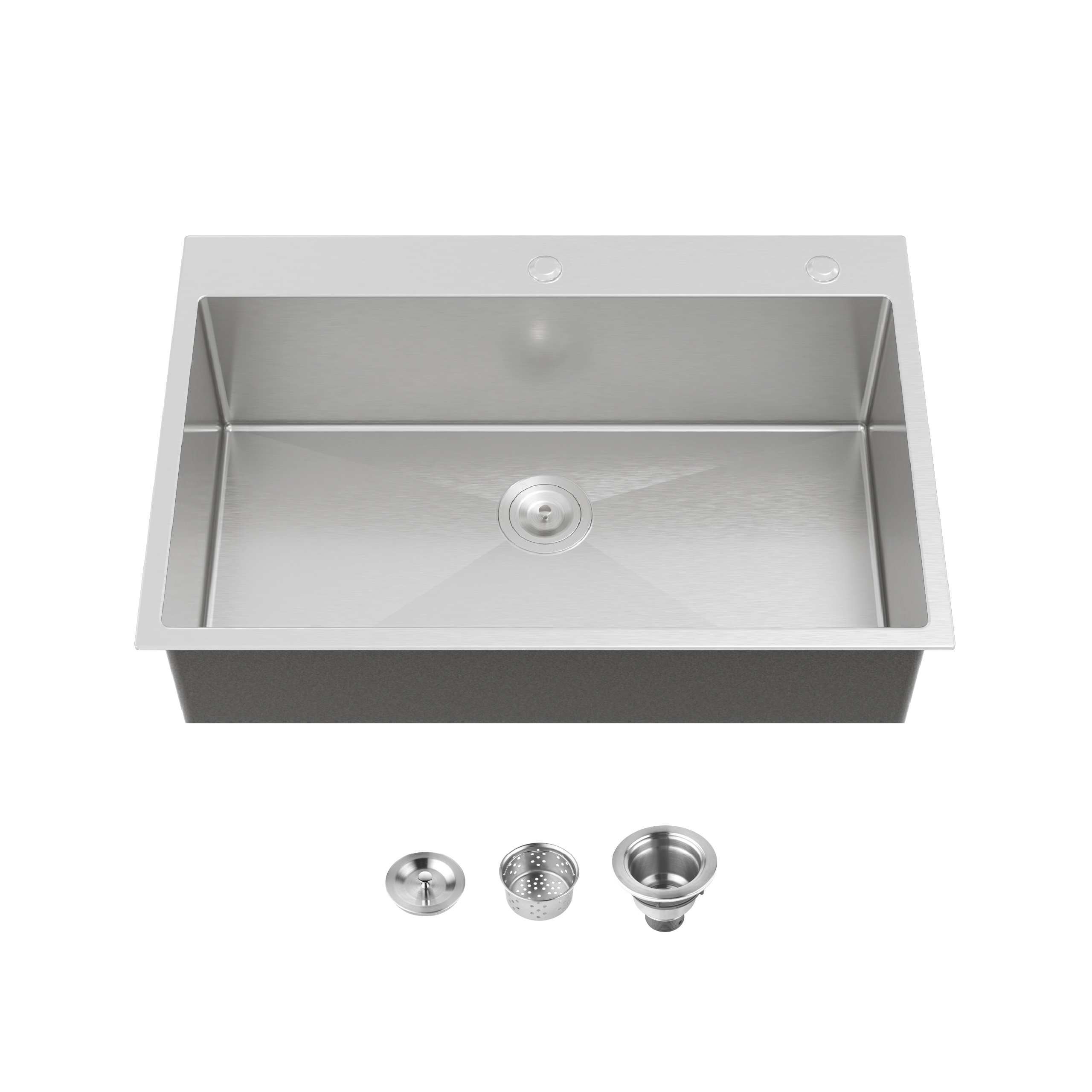 Stainless Steel Kitchen Sink, 33″x22″ Single Bowl, Overmount Handmade Sink in Black, with US Standard Drain and Hook