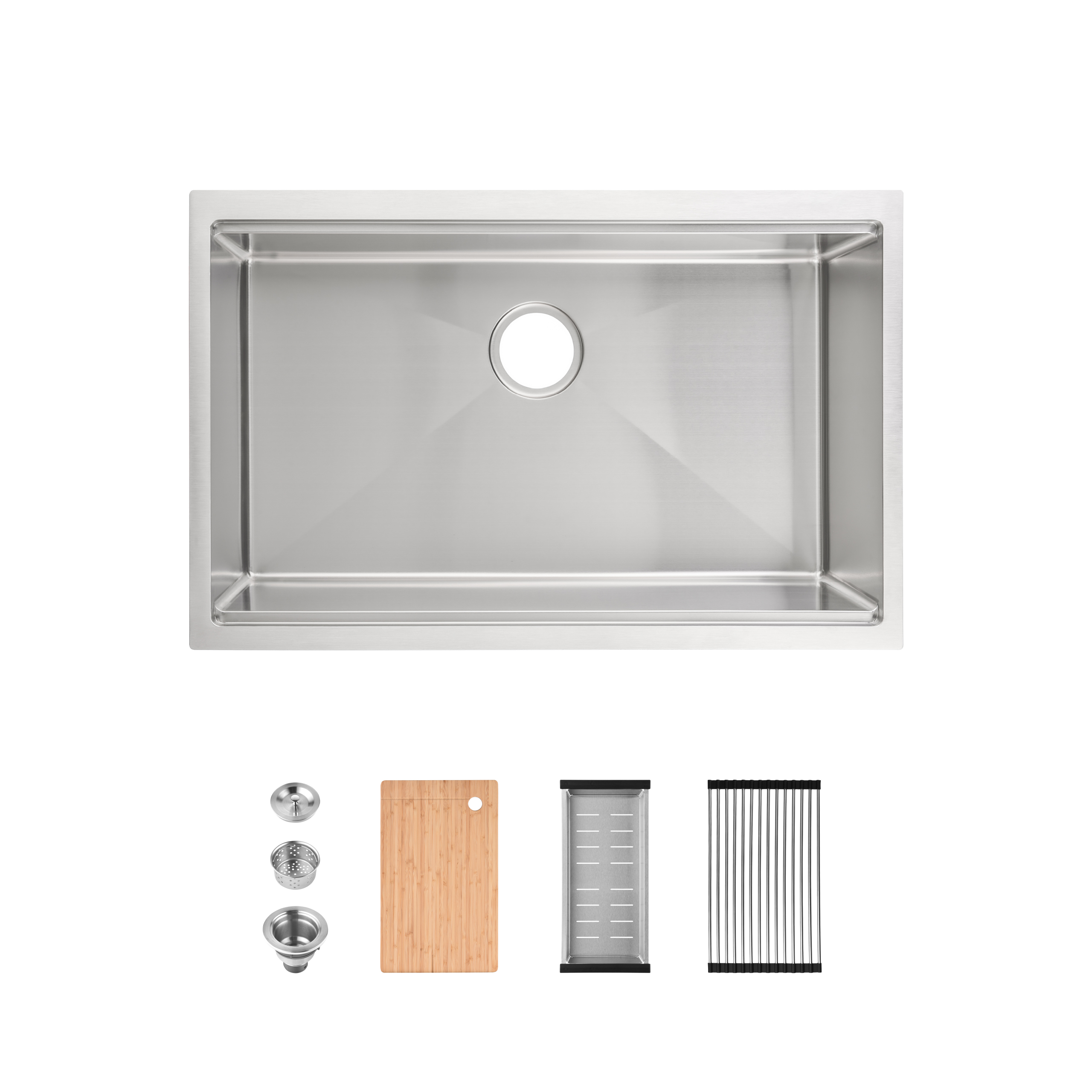 Stainless Steel Kitchen Sink, 30″x19″ Single Bowl, Undermount Handmade Sink in Black, with Cutting Board, Colander