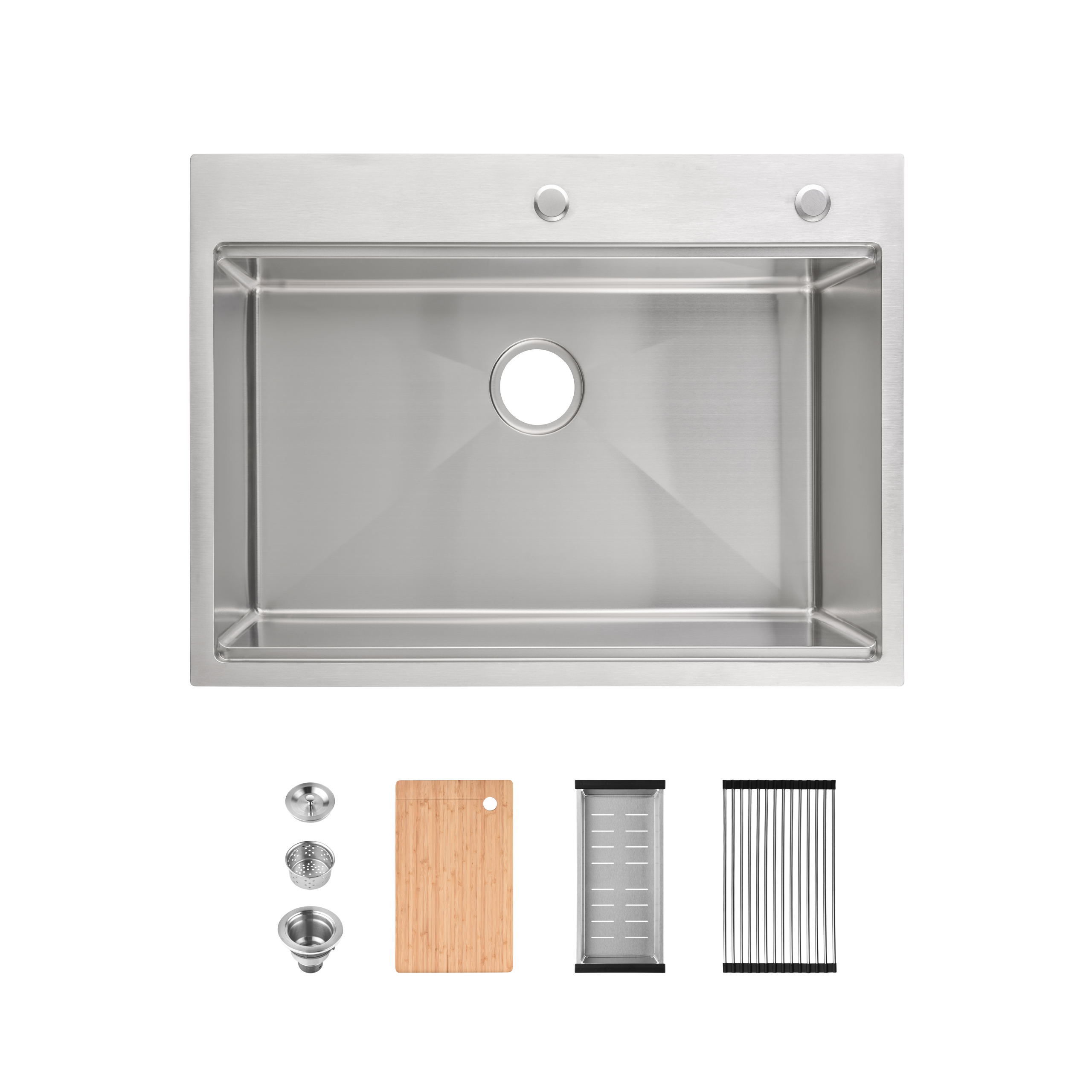 Stainless Steel Kitchen Sink, 30″x22″ Single Bowl, Overmount Handmade Sink in Black, with Cutting Board, Colander