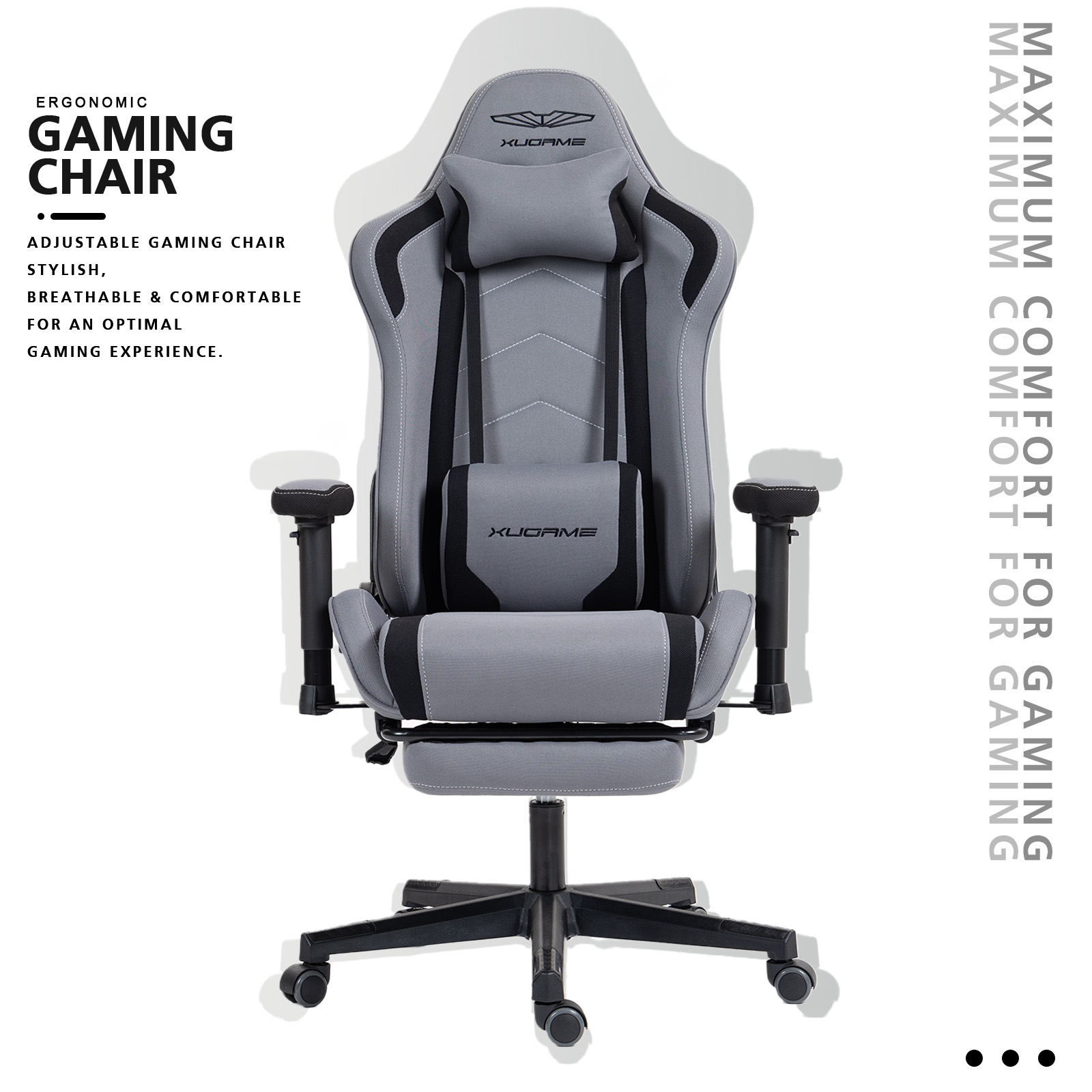 Gaming Chair, Video Game Chair with Retractable Footrest and Lumbar Support, High Back Ergonomic Computer Chair, Adjustbale Height Backrest 4D Armrest (Grey)