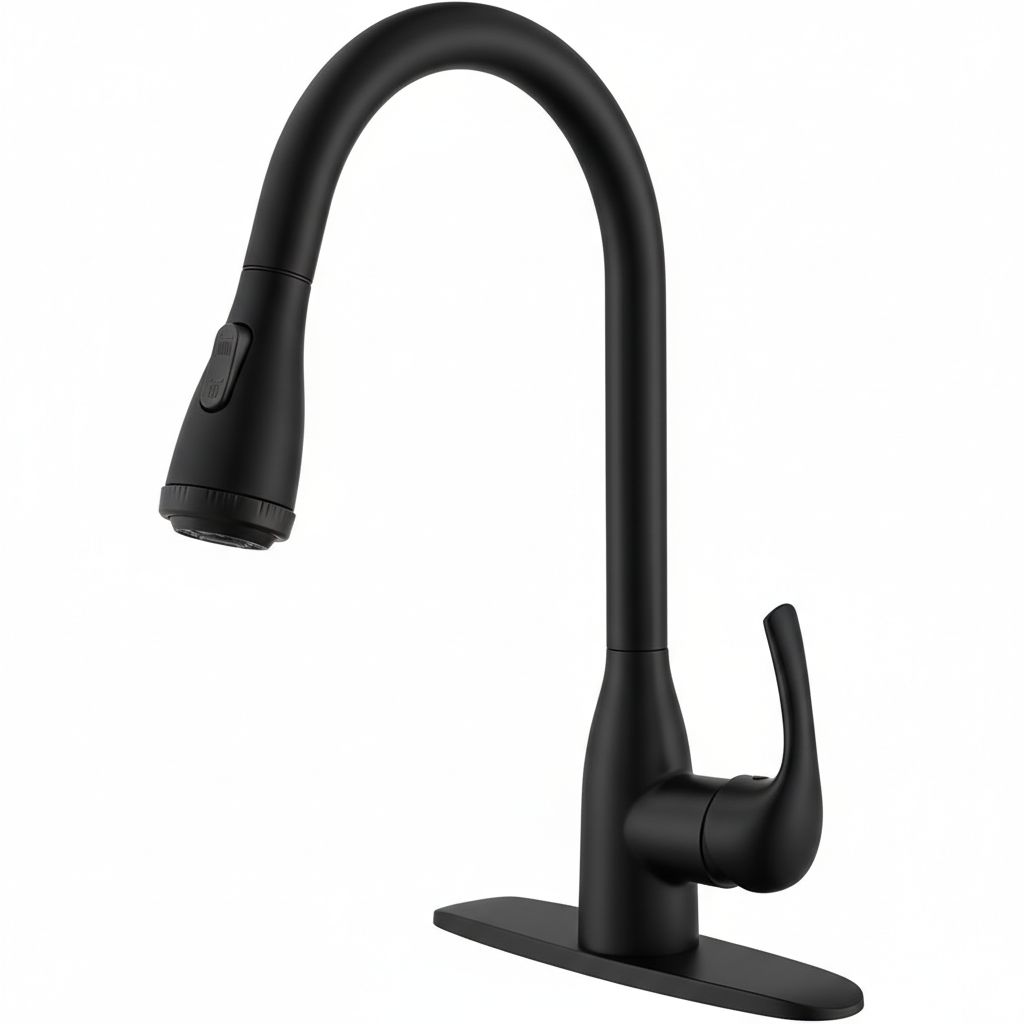 Single Handle High Arc Matte Black Pull Out Kitchen Sink Faucet with 4 Spraying Modes,Single Level Stainless Steel with Pull Down Sprayer