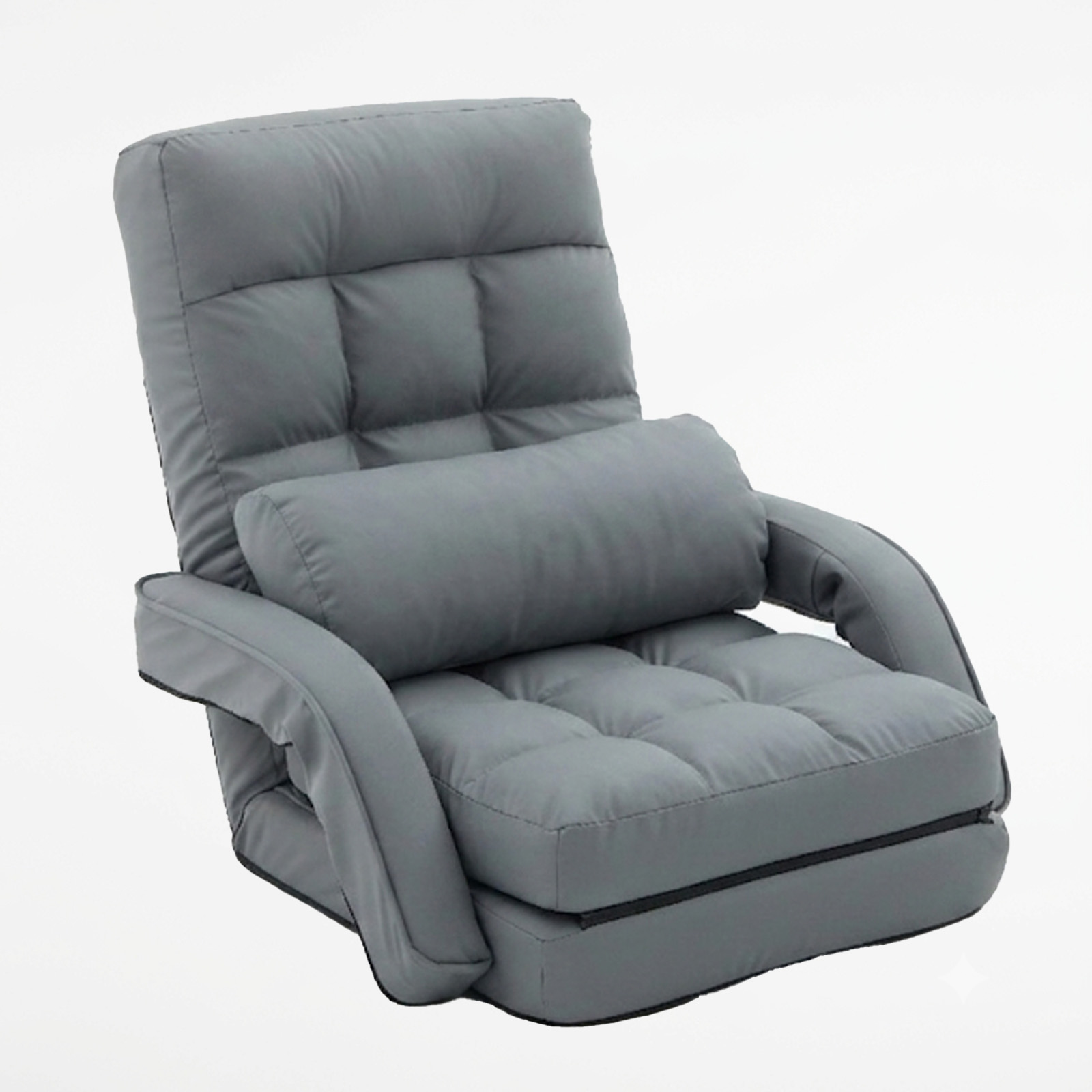Indoor Floor Gaming Chairs for Adults with Back Support,Chaise Lounge, 14-Position Folding Lazy Sofa with Pillow for Living Room, Bedroom, Balcony(Grey) 8803GR
