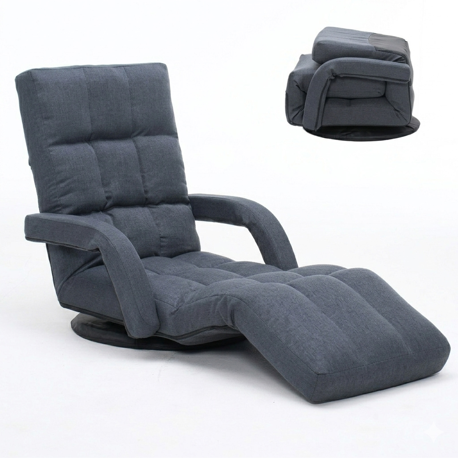 360° Swivel Floor Gaming Chair with Adjustable Footrest, 14-Position Folding Floor Lounger Sofa with Armrests, Reclining Floor Chair for Adults, Reading, Gaming & Relaxing (Brown)