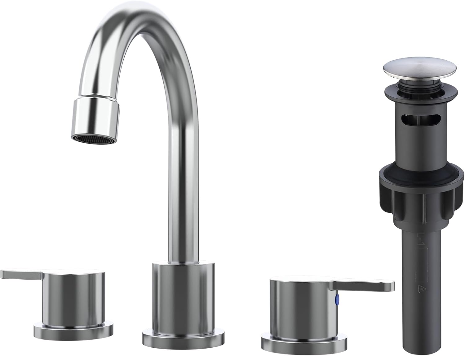 Widespread Bathroom Sink Faucet Brushed Nickel 2 Handle 8 inch 3 Hole 360°Swivel Spout Vanity Sink with Pop Up Drain Assembly