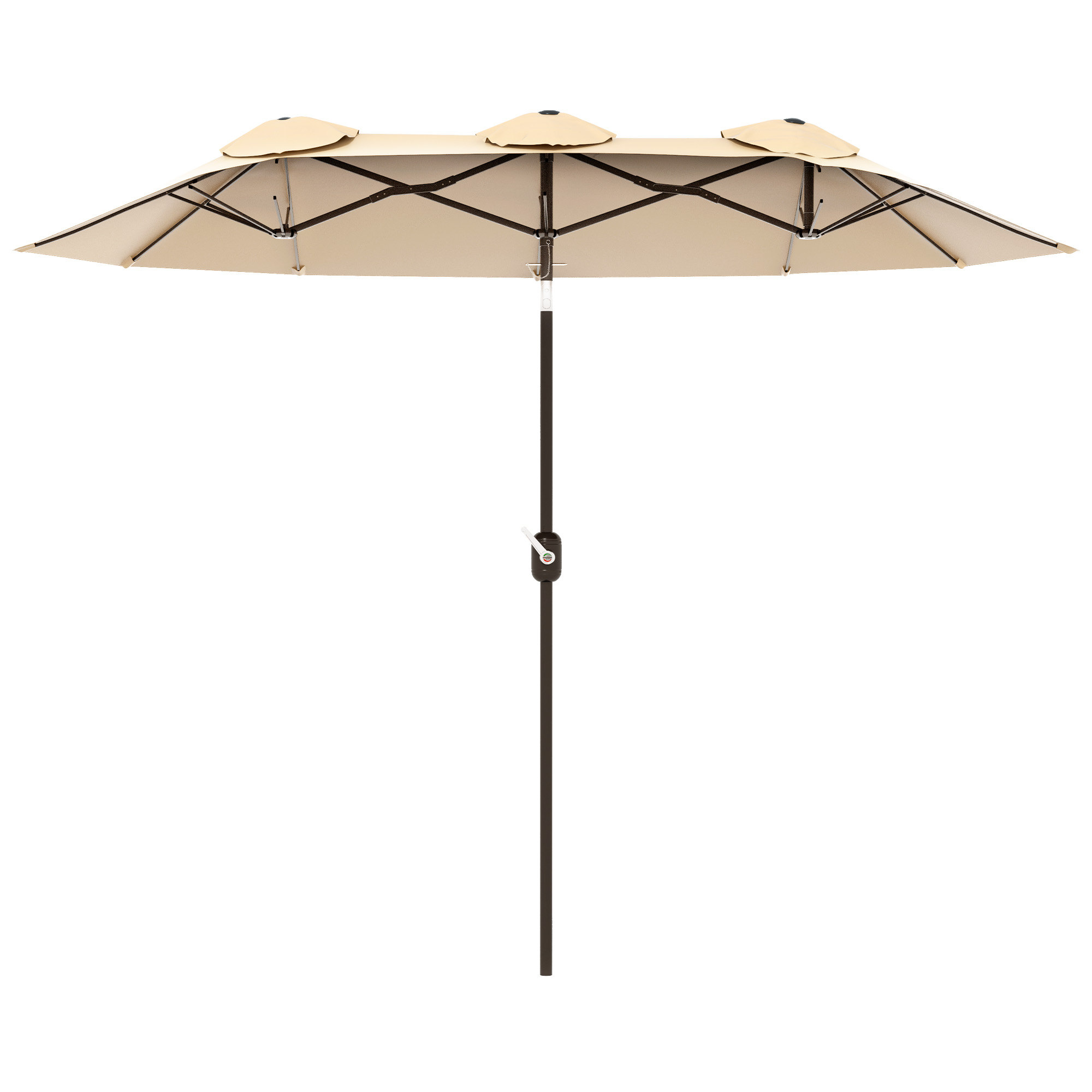 Double Sided Patio Umbrella, 9.7' Large Outdoor Market Umbrella with Push Button Tilt and Crank, 3 Air Vents and 12 Ribs, for Garden, Deck, Pool, Brown (Drop Shipping Only, Not for Amazon)