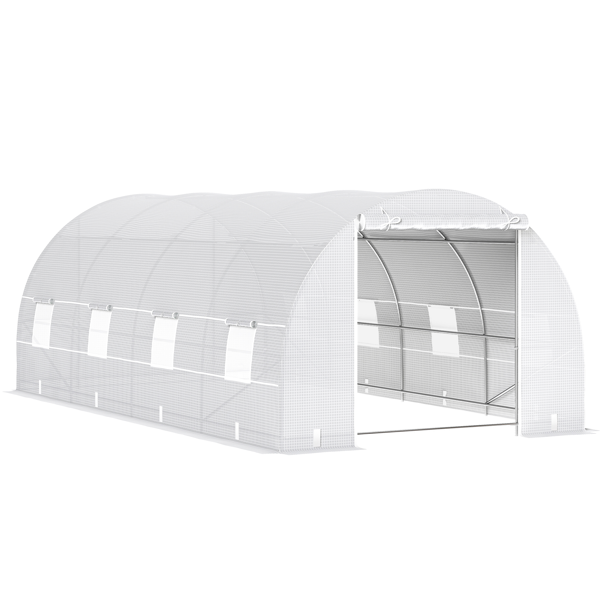 20' x 10' x 7' Walk-In Tunnel Greenhouse with Zippered Door & 8 Mesh Windows, Large Garden Green House Kit, Galvanized Steel Frame, White (Drop Shipping Only, Not for Amazon)