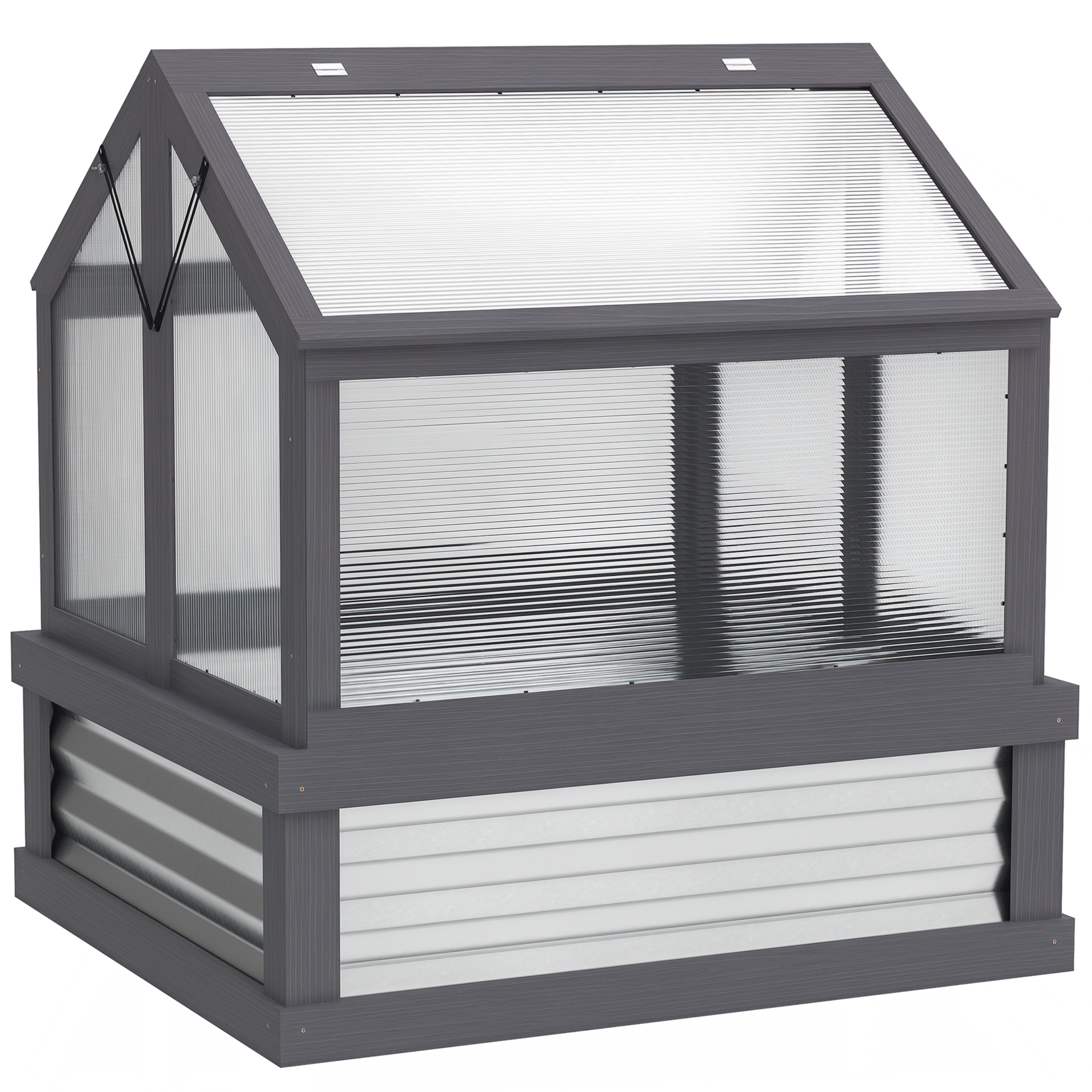 Raised Garden Flower Bed Kit with Greenhouse, Wooden Cold Frame Planter, 35.5