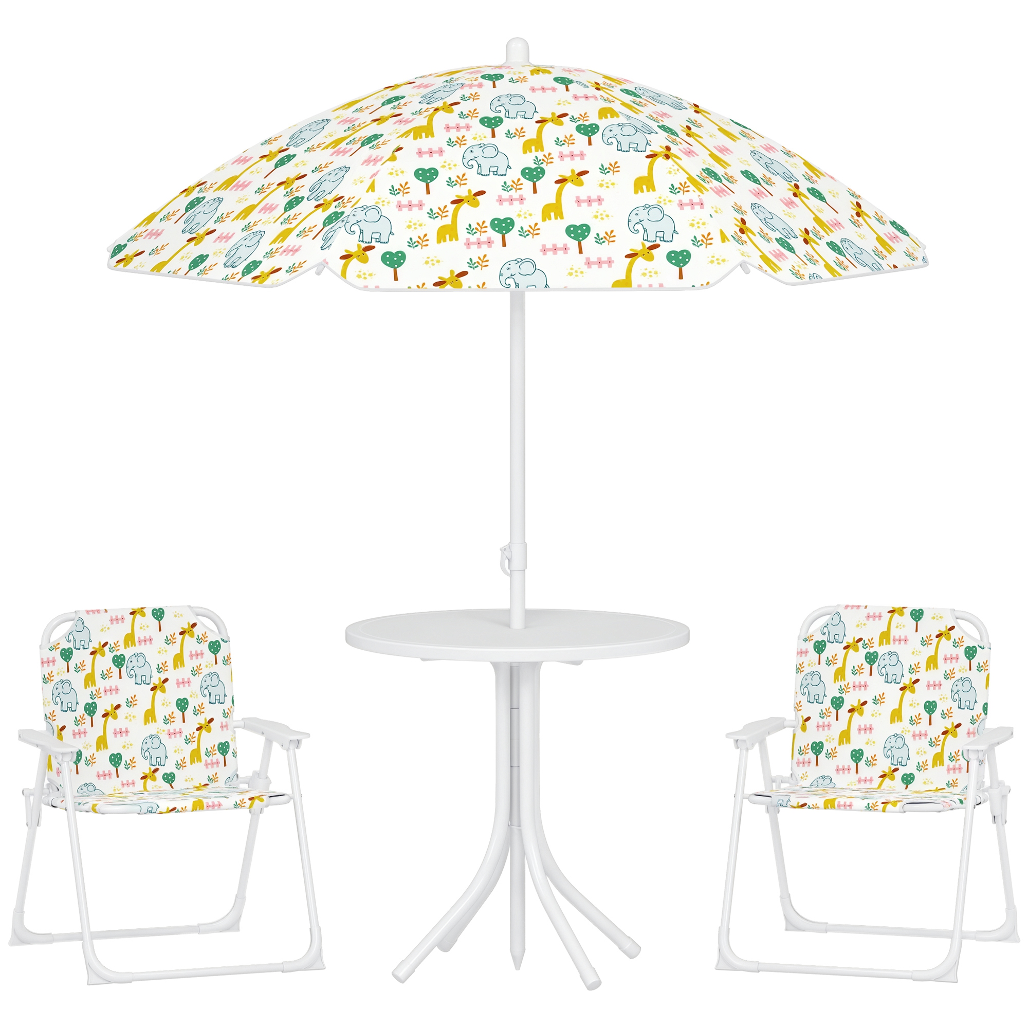 Kids Picnic Table and Chair Set, Outdoor Activity Table with Foldable Chairs, Removable Umbrella for Backyard, White (Drop Shipping Only, Not for Amazon)