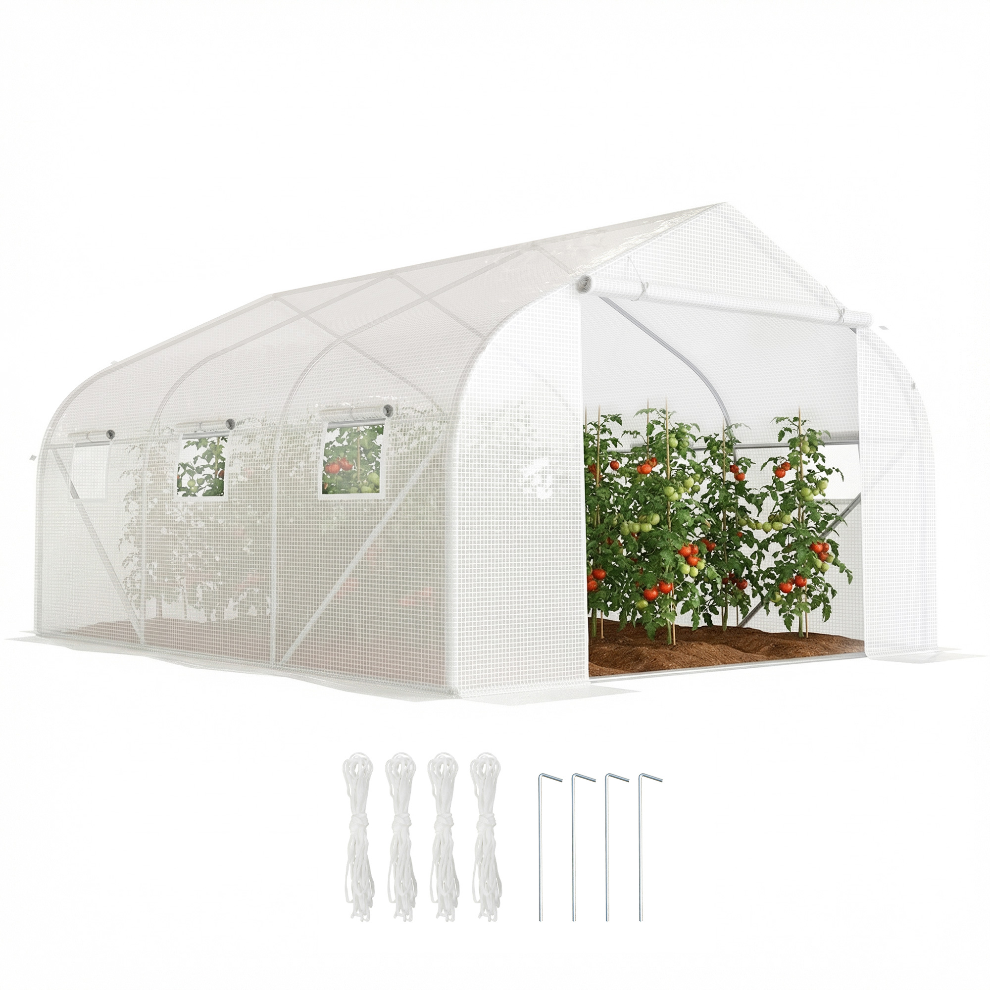 11.5' x 10' x 6.5' Outdoor Walk-in Greenhouse, Tunnel Green House with Roll-up Windows, Zippered Door, PE Cover, Heavy Duty Steel Frame, White (Drop Shipping Only, Not for Amazon)