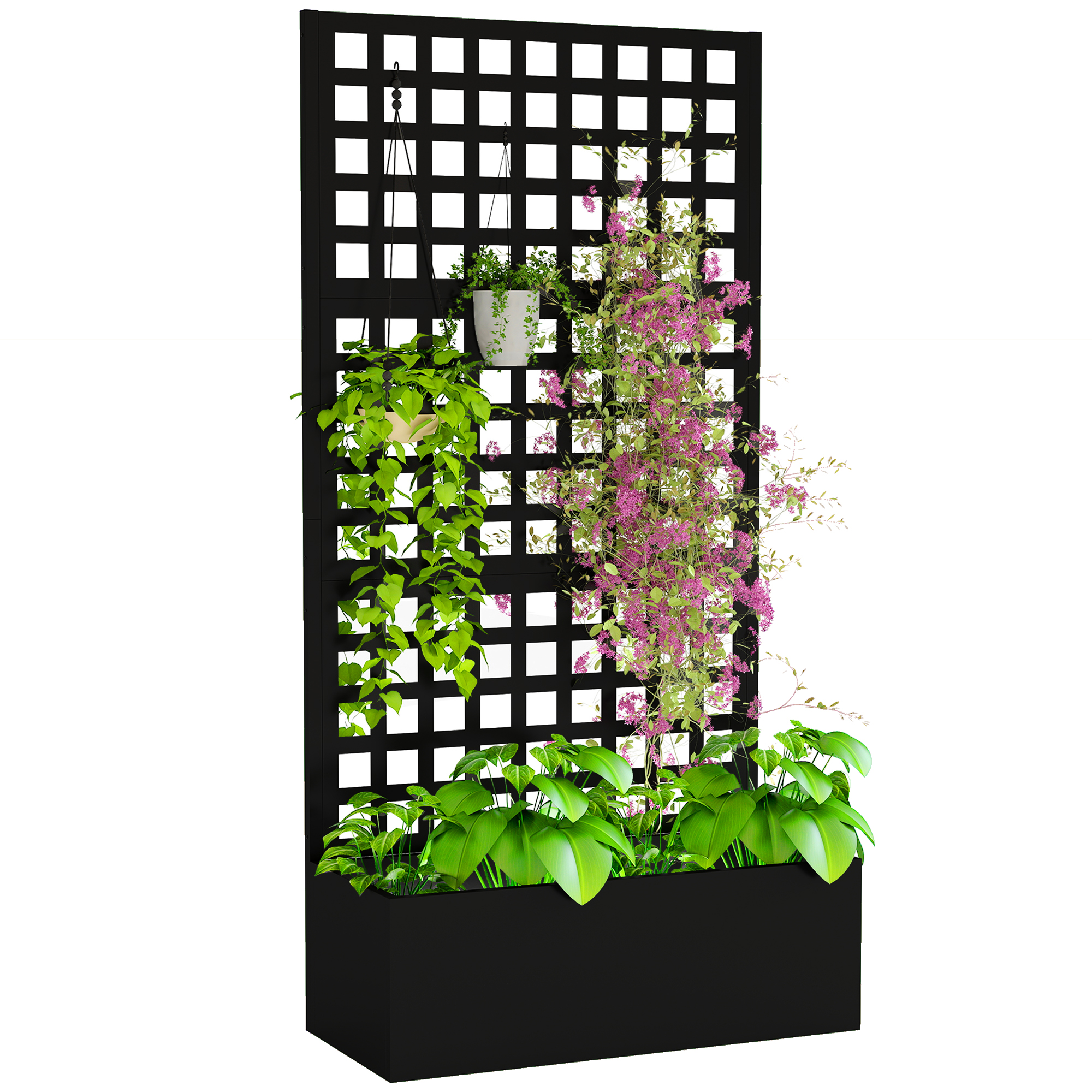 Galvanized Raised Garden Bed Planter Box with Trellis for Climbing Plants, Vegetable, Vines, 35