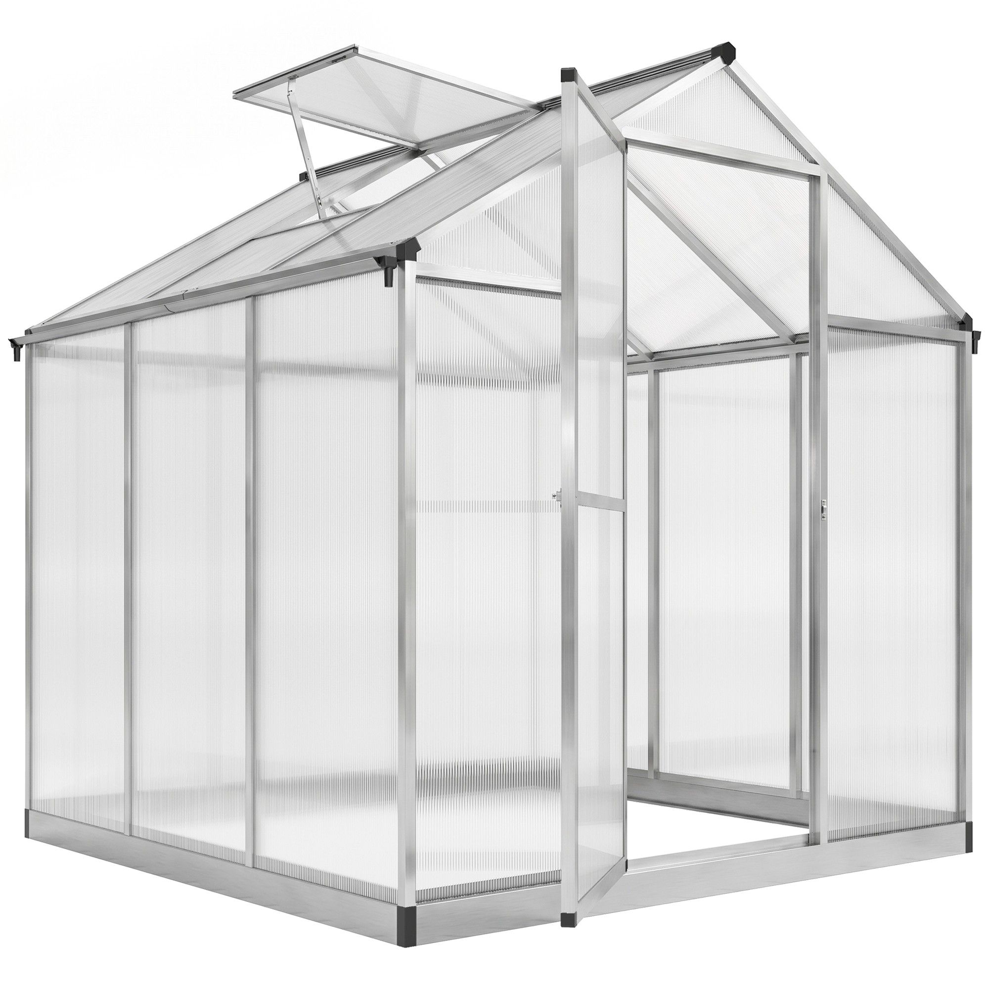 8' L x 6' W Walk-In Polycarbonate Greenhouse with Roof Vent for Ventilation & Rain Gutter for Winter (Drop Shipping Only, Not for Amazon)