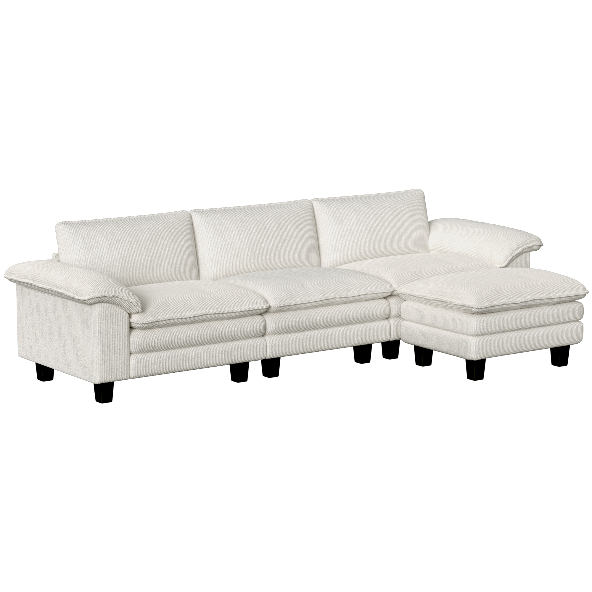 Sectional Sofa, L Shaped Couch with Deep Seat, Movable Ottoman and Pillow-top Armrests, Beige (Drop Shipping Only, Not for Amazon)